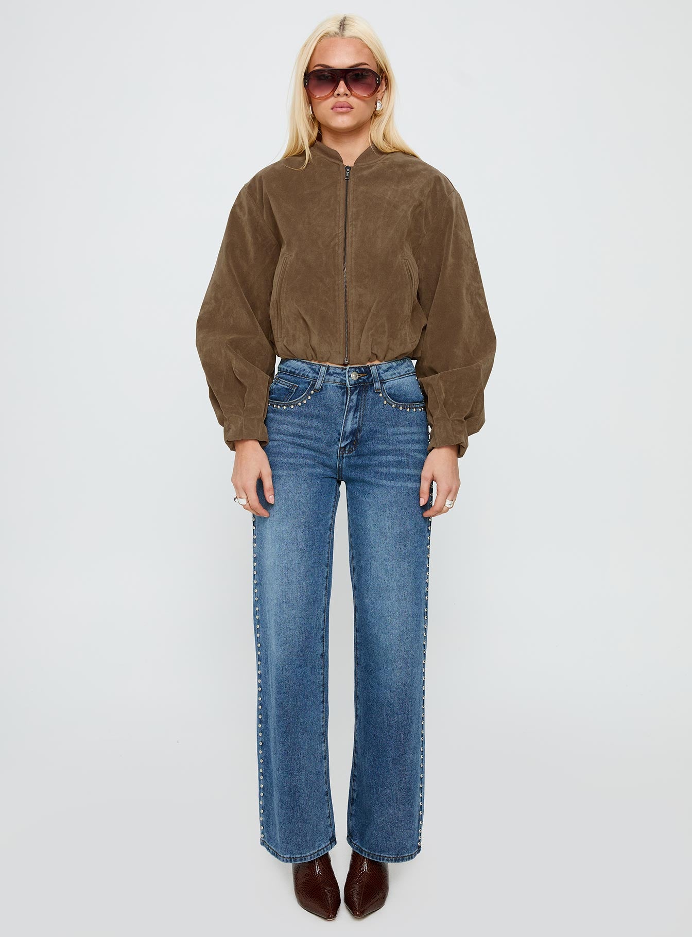 Saving Up Stud Detail Jeans Mid Blue、mySite、solidvoid