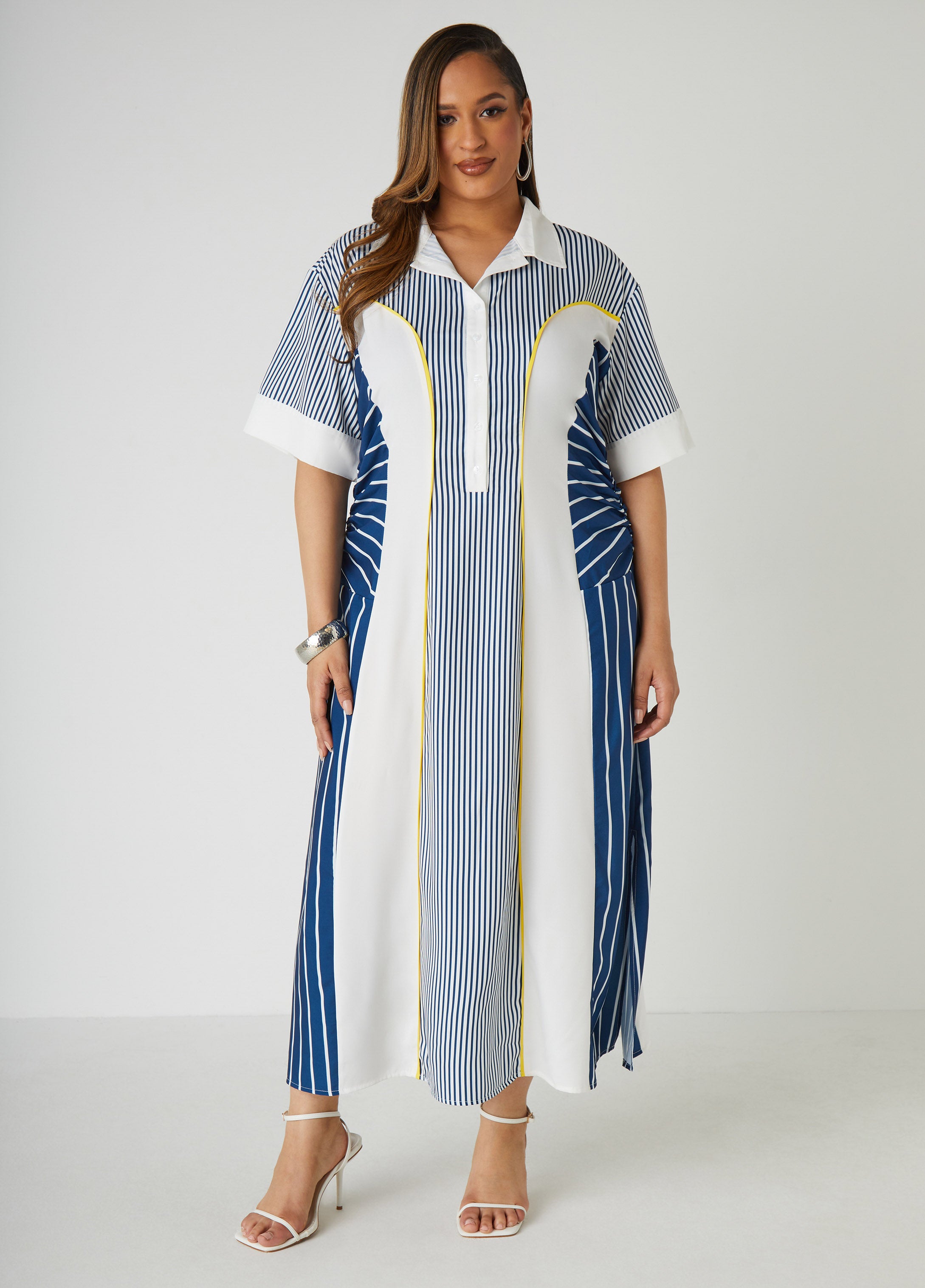 Ruched Striped Maxi Shirtdress、mySite、bengalsvssteelers