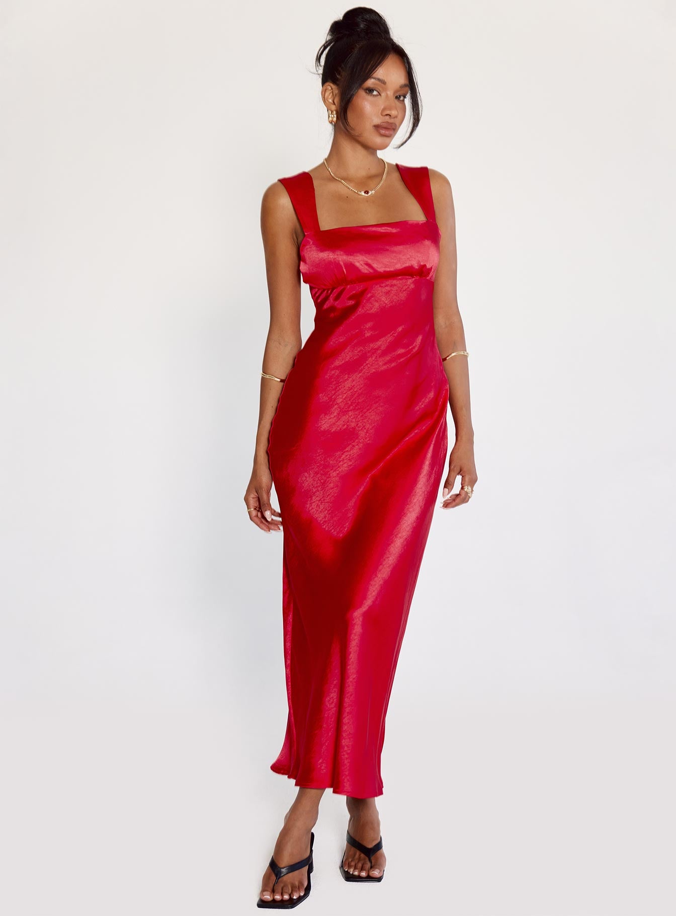 Radioactive Bias Cut Maxi Dress Red、mySite、solidvoid