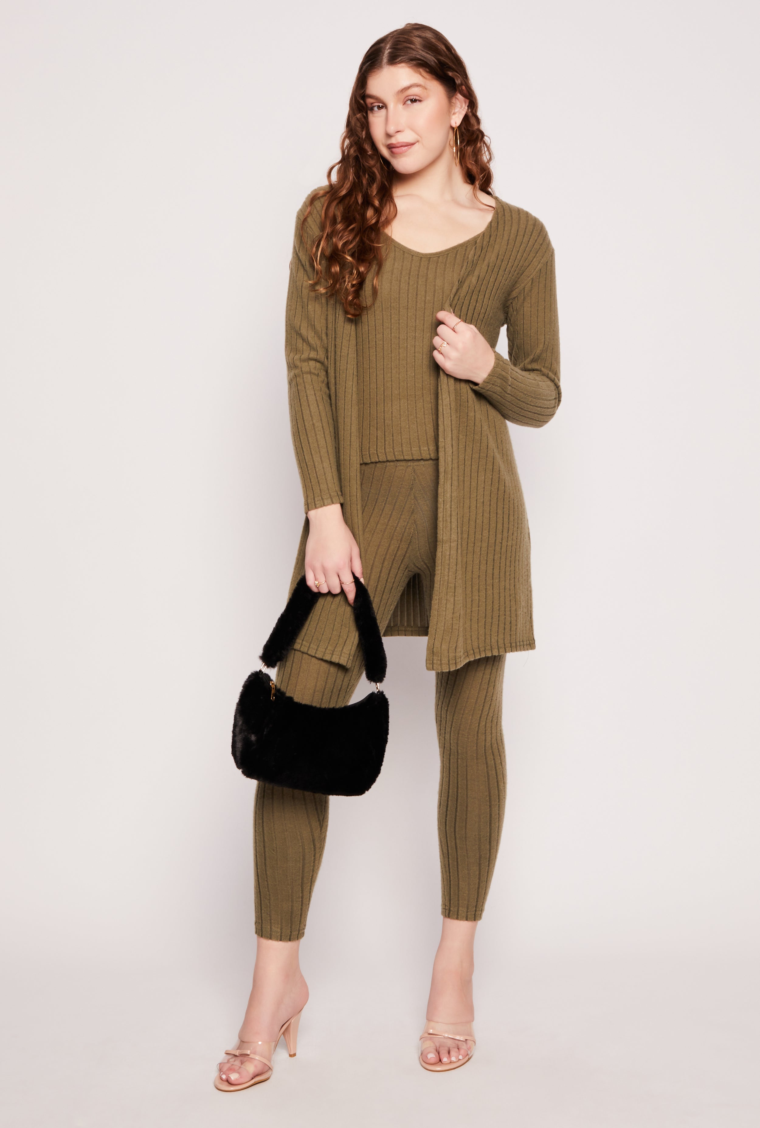 Brushed Ribbed Knit Long Cardigan、mySite、camillekostekn