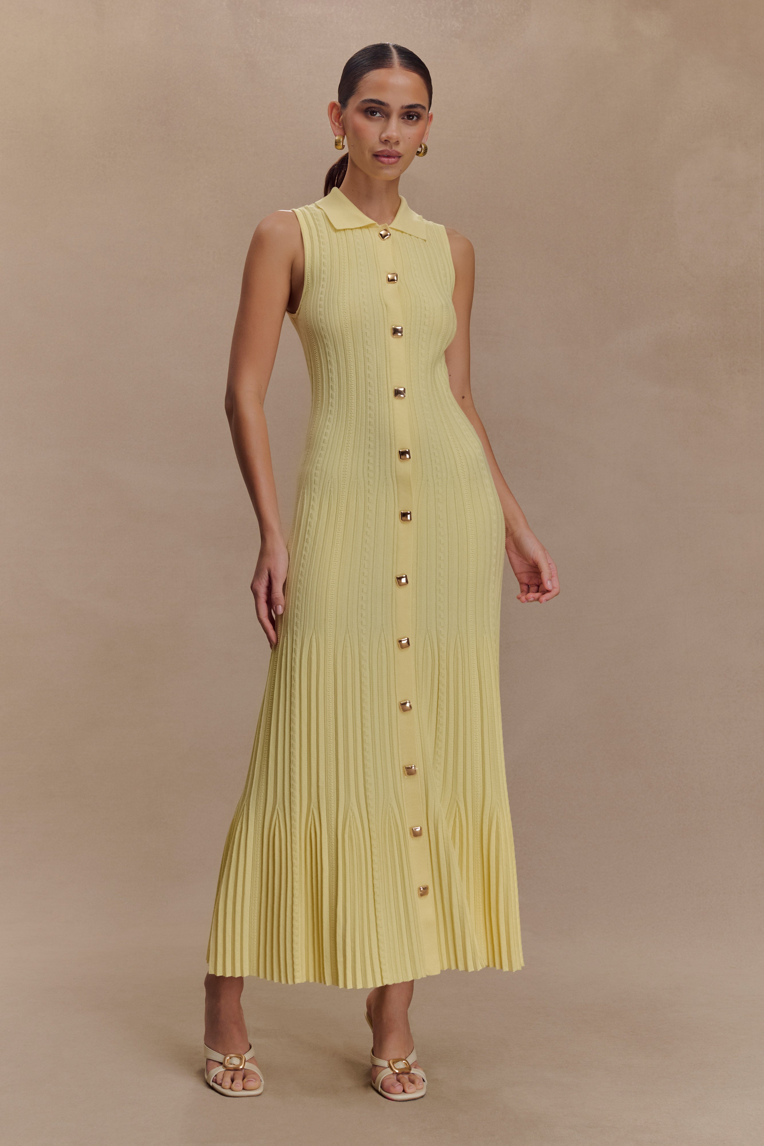 Margie Sleeveless Knit Midi Dress - Lemon、mySite、solidvoid