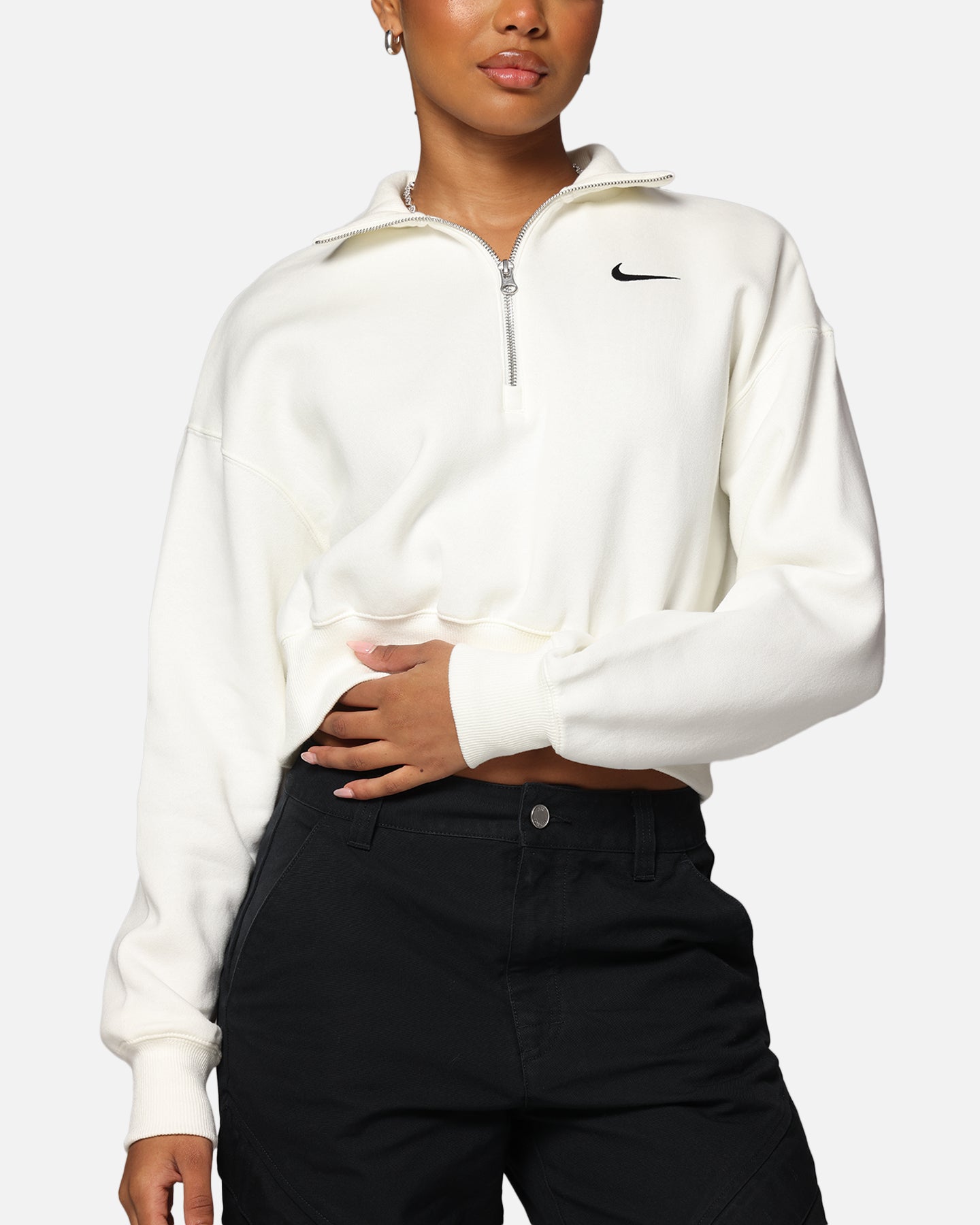 Nike Women's Sportswear Style Phoenix Fleece Cropped Half Zip Sweatshirt Sail/Black、mySite、zt4zffjzw
