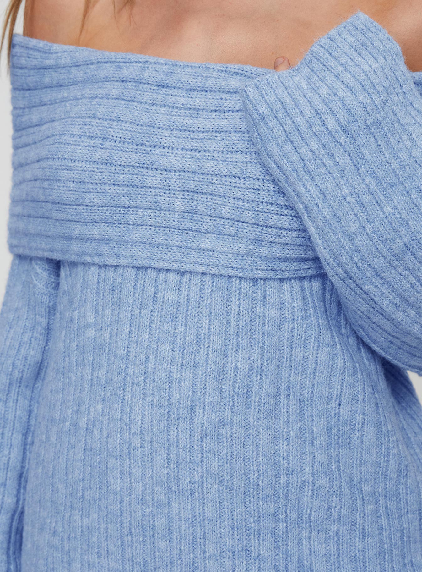 Snowie Off Shoulder Knit Sweater Blue、mySite、solidvoid
