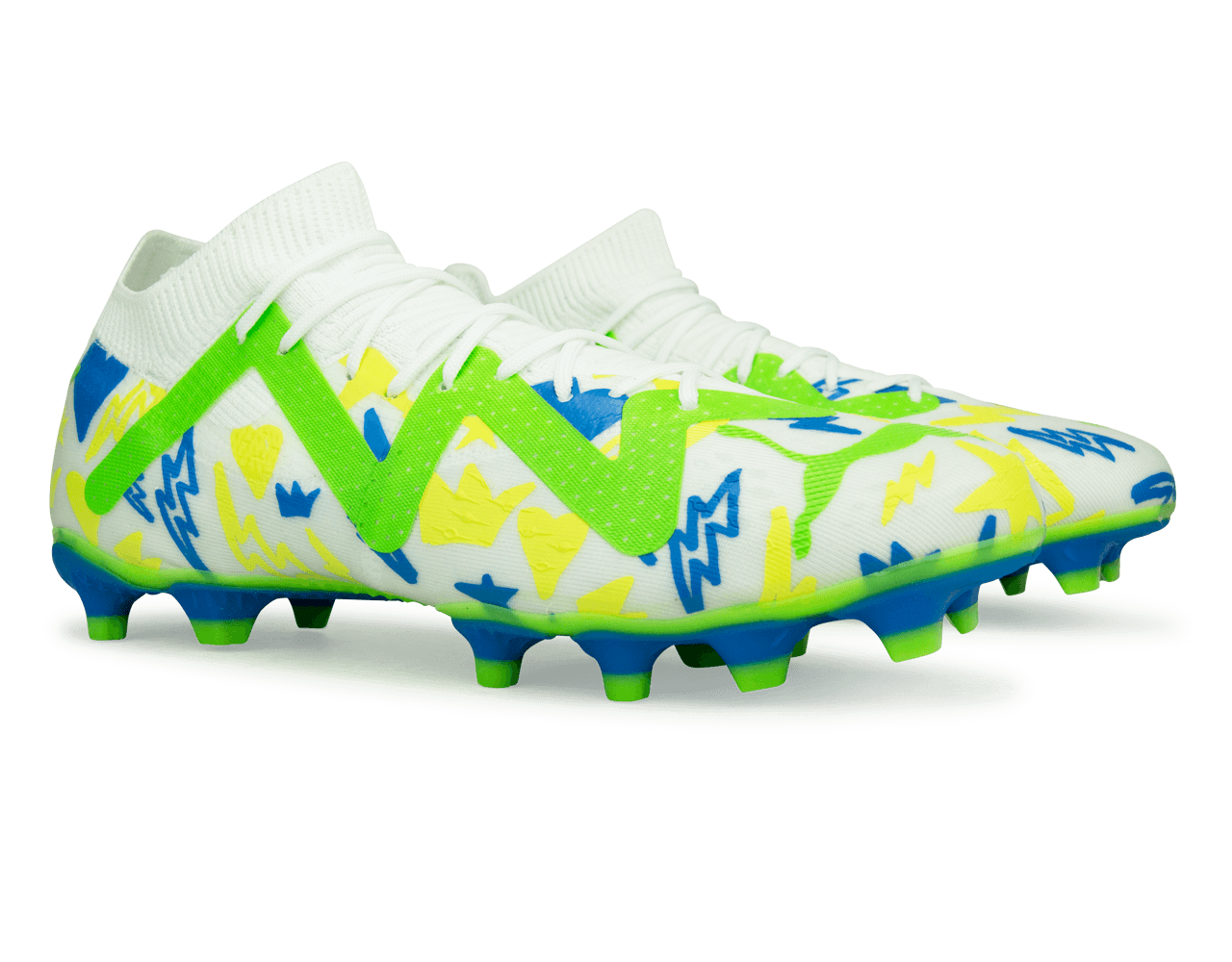 PUMA Men's Future Match x Neymar FG/AG White/Blue/Lemon、mySite、bottomscart