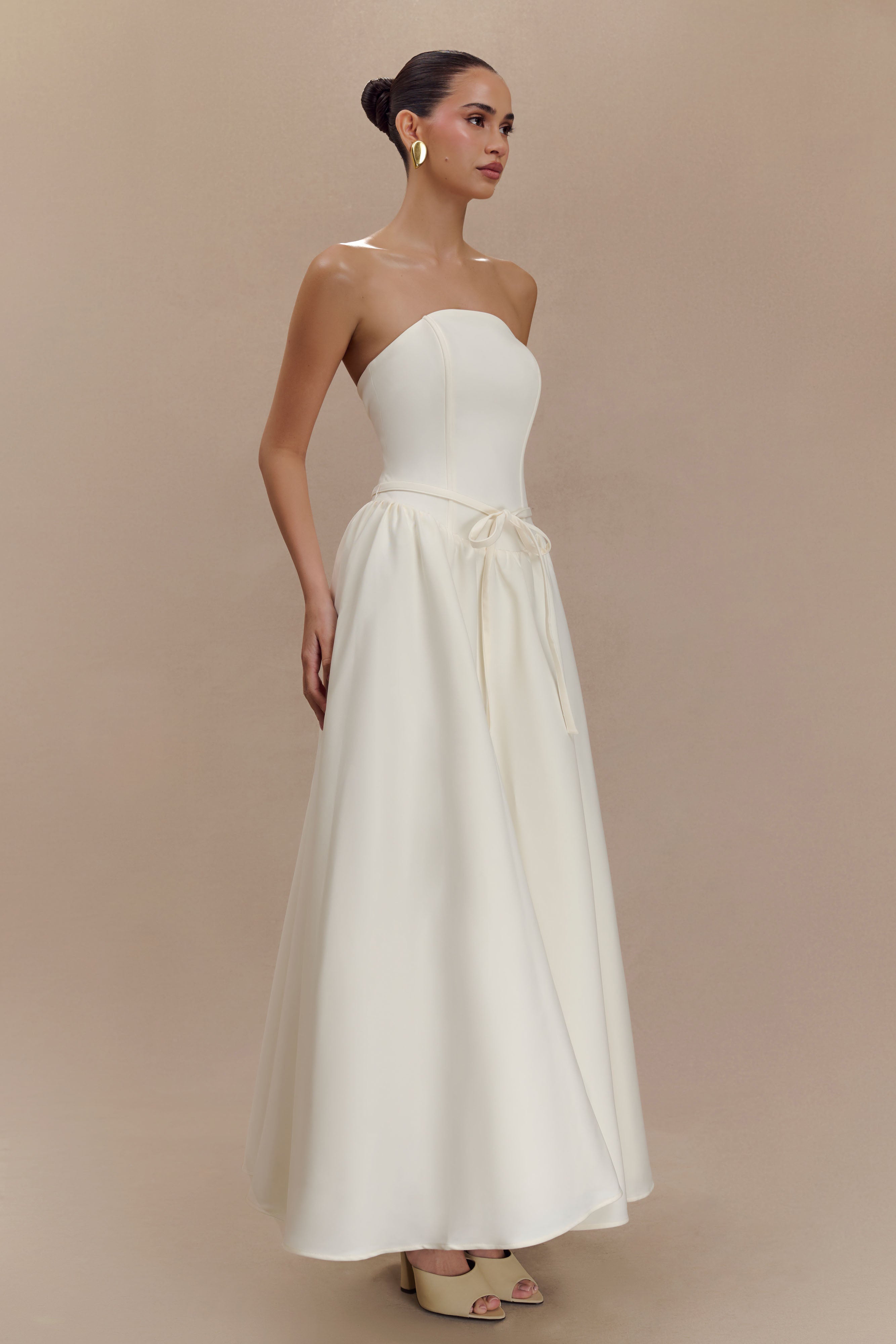 Penny Strapless Contrast Midi Dress - Ivory & Burgundy、mySite、solidvoid