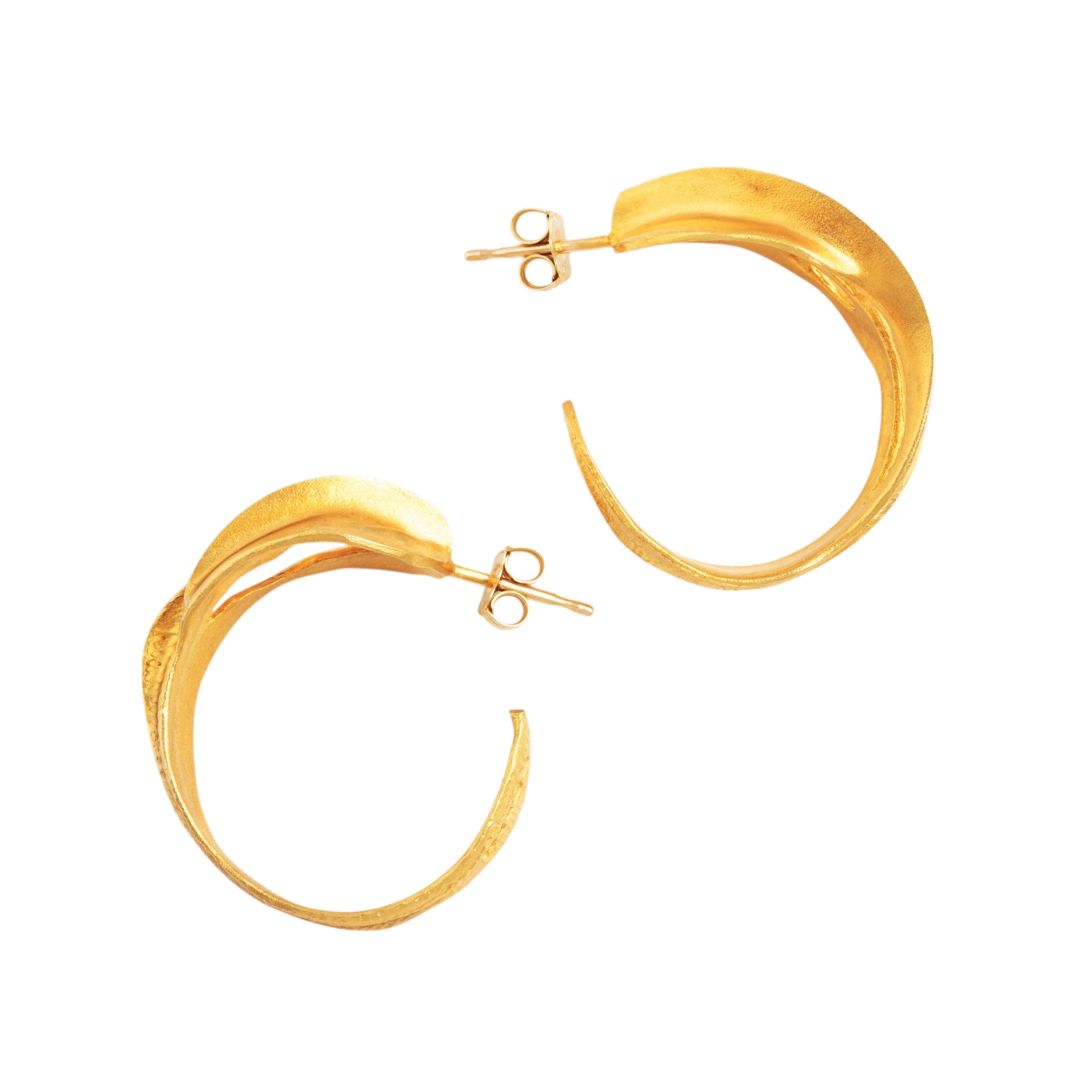 Vintage Finnish Lapponia 18k Yellow Gold Unique Freeform Textured Hoop Earrings、mySite、hinf8tx79