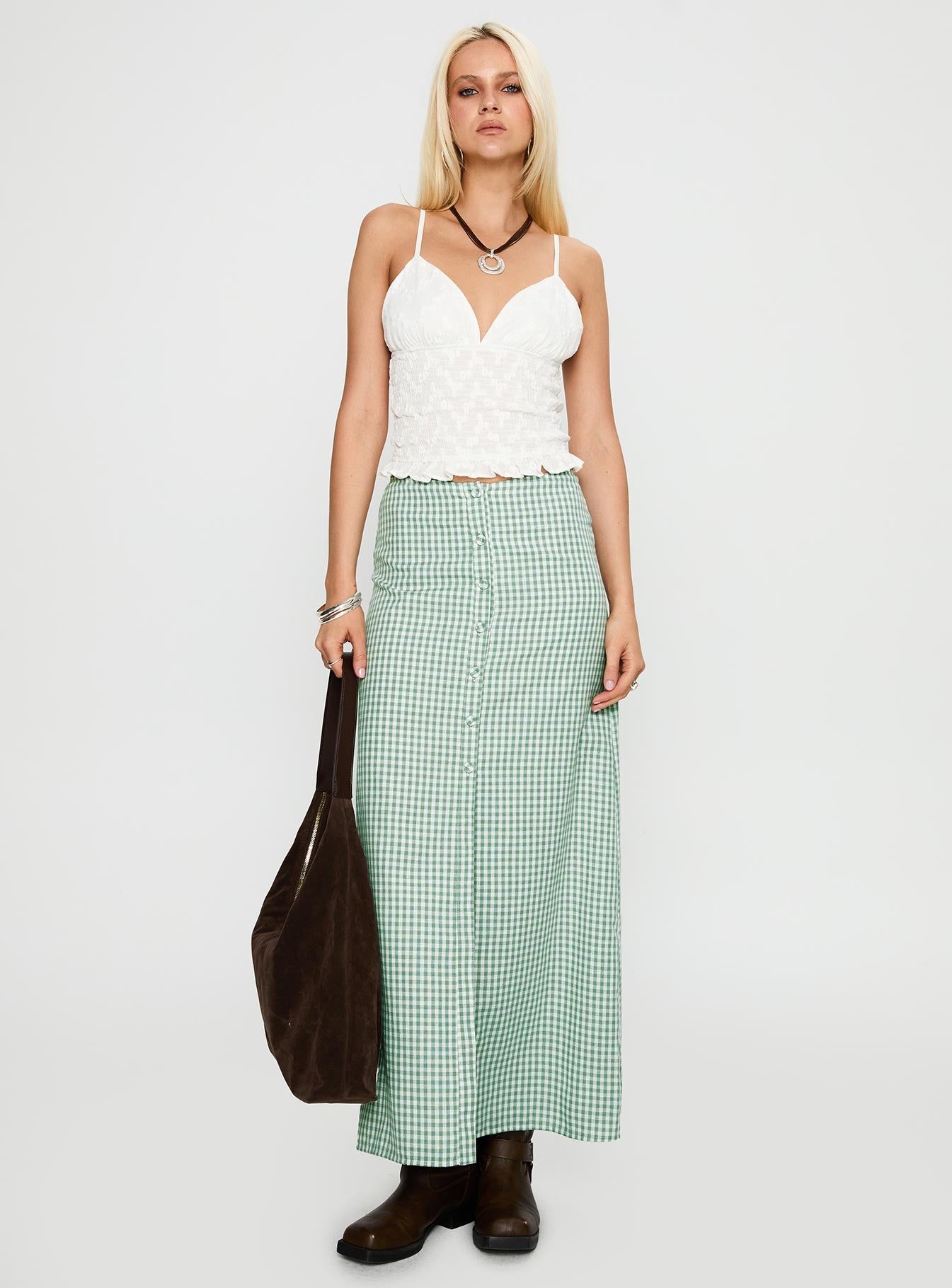 Macadamia Maxi Skirt Green / White、mySite、solidvoid