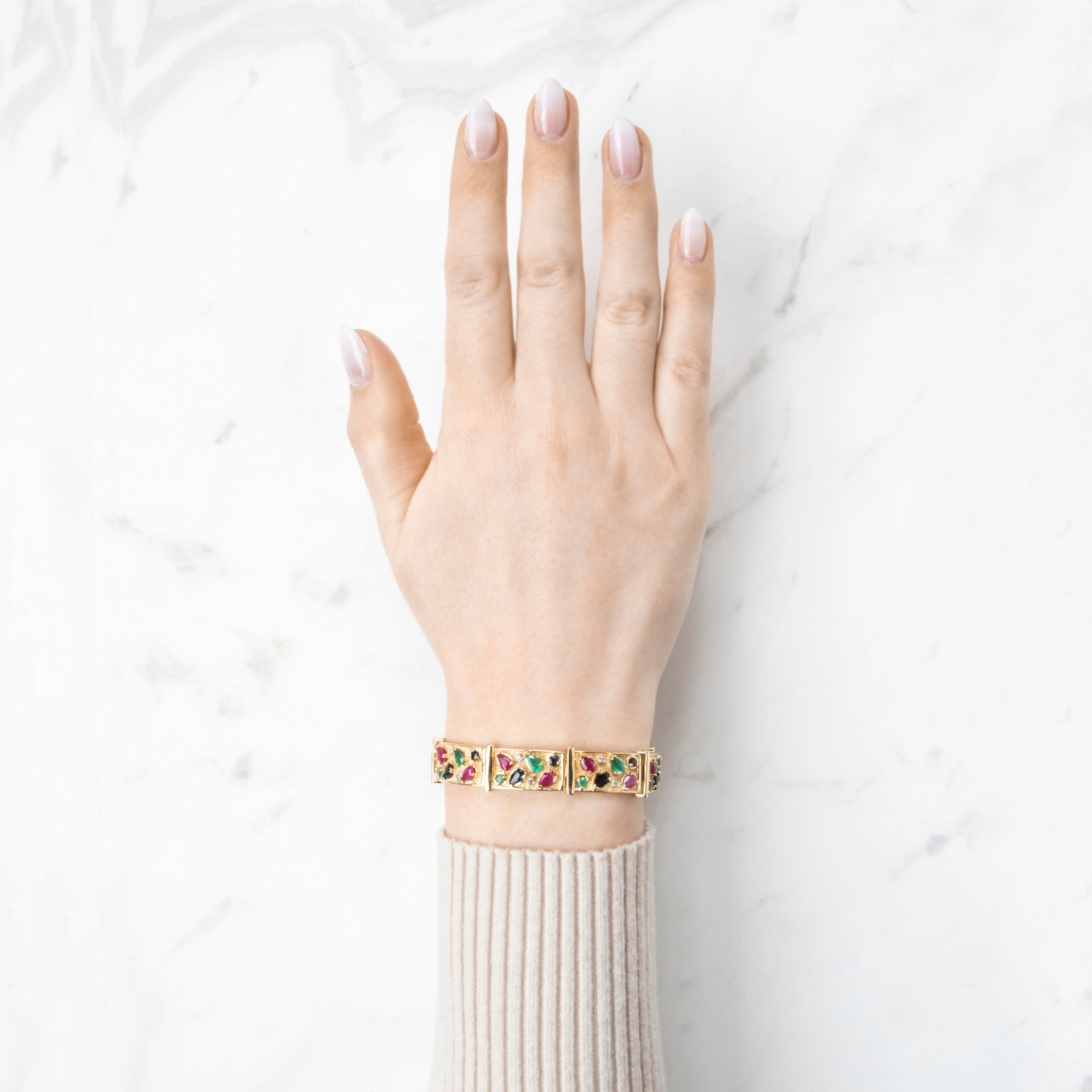 Vintage Heavy 14k Yellow Gold 3.24cttw Sapphire Ruby Emerald Diamond Bracelet 7、mySite、hinf8tx79