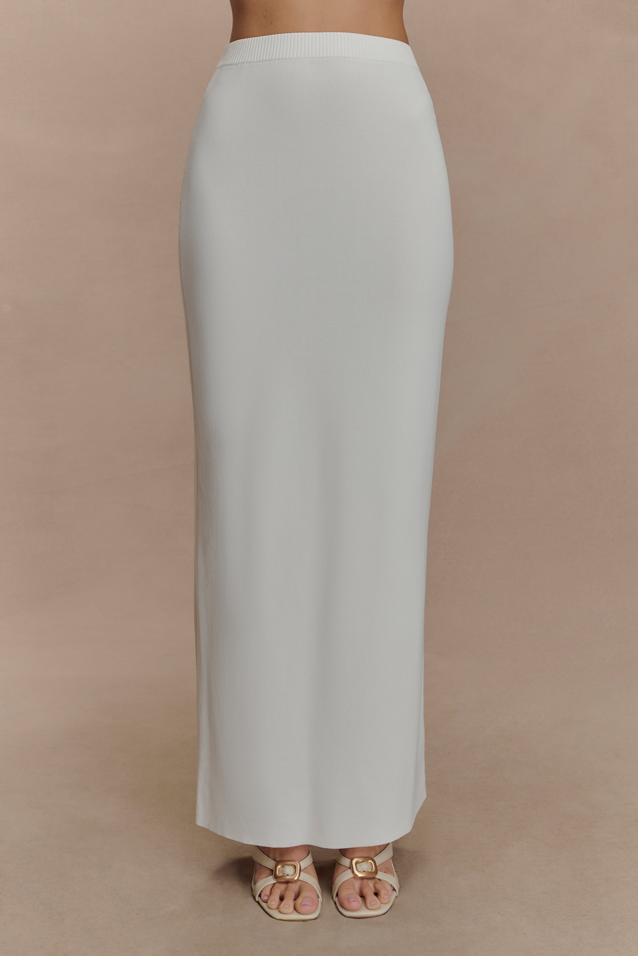 Francisca Mid Rise Knit Maxi Skirt - White、mySite、solidvoid
