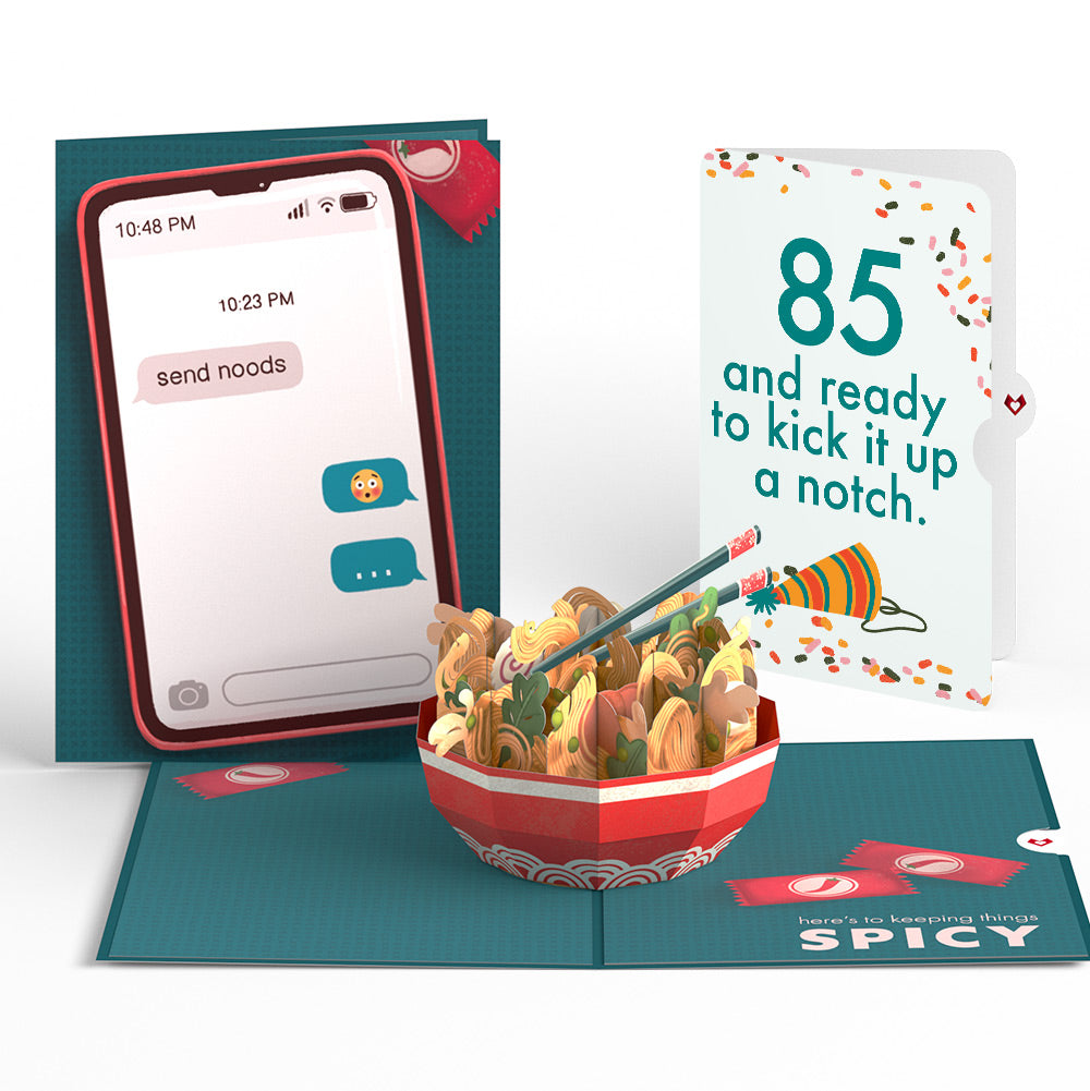 Send Noods Spicy Birthday Pop-Up Card and 85th Kick It Up Sentiment Set、mySite、solidvoid