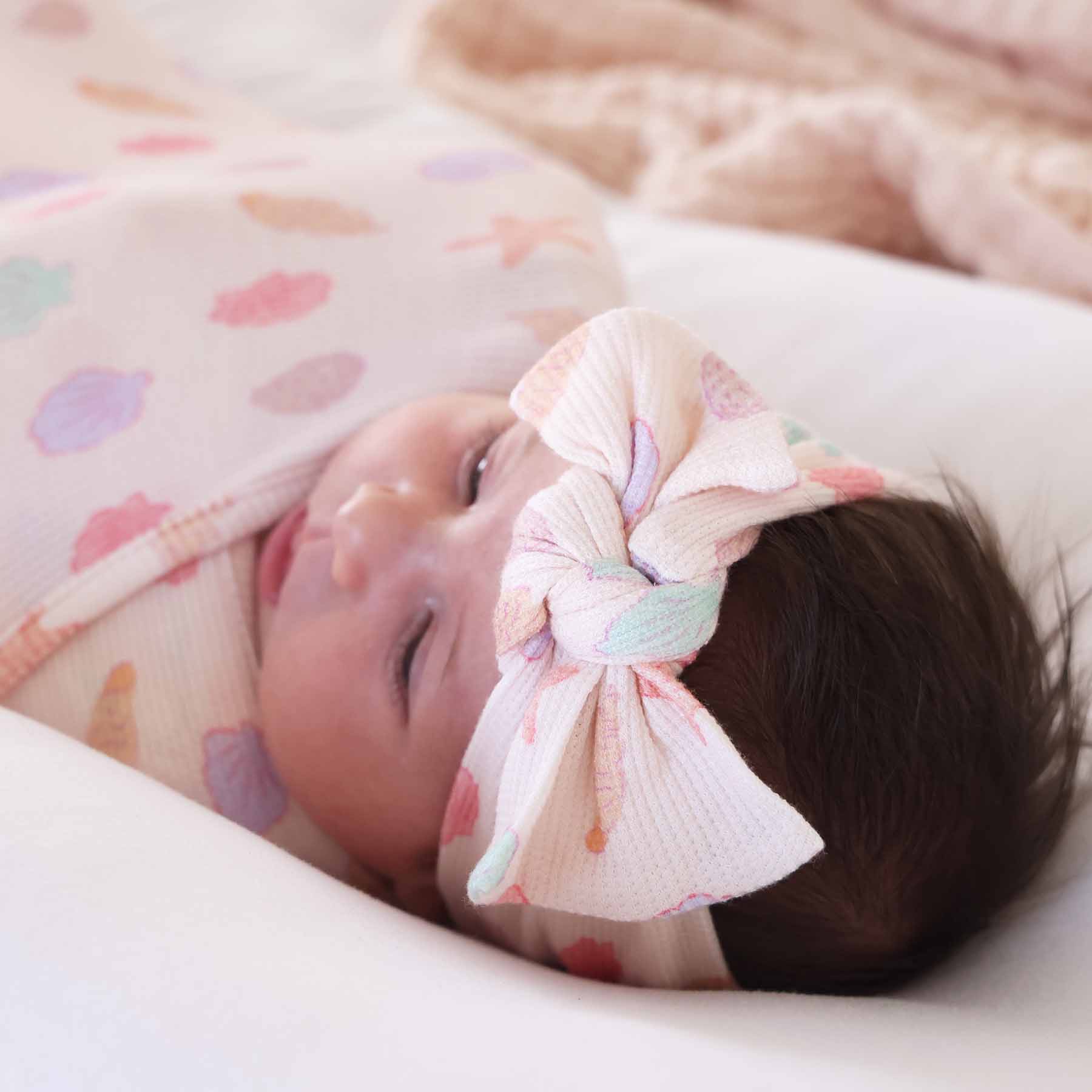  Saltwater Shells Bamboo Waffle Knit Large Bow Headwrap、mySite、layawaytickets