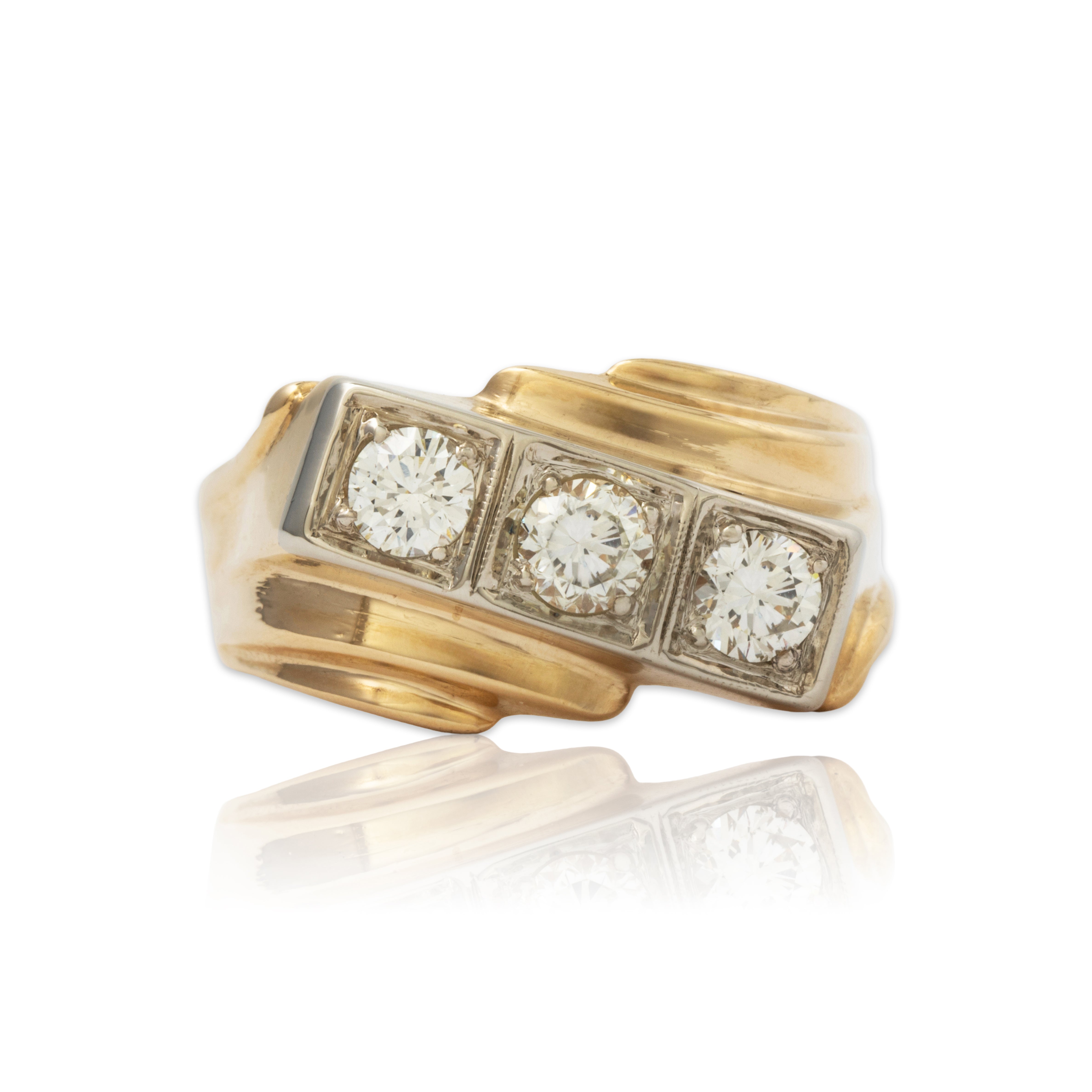 Vintage 14k Yellow Gold .81cttw Diamond Modernist Slant Ring 10.00、mySite、hinf8tx79