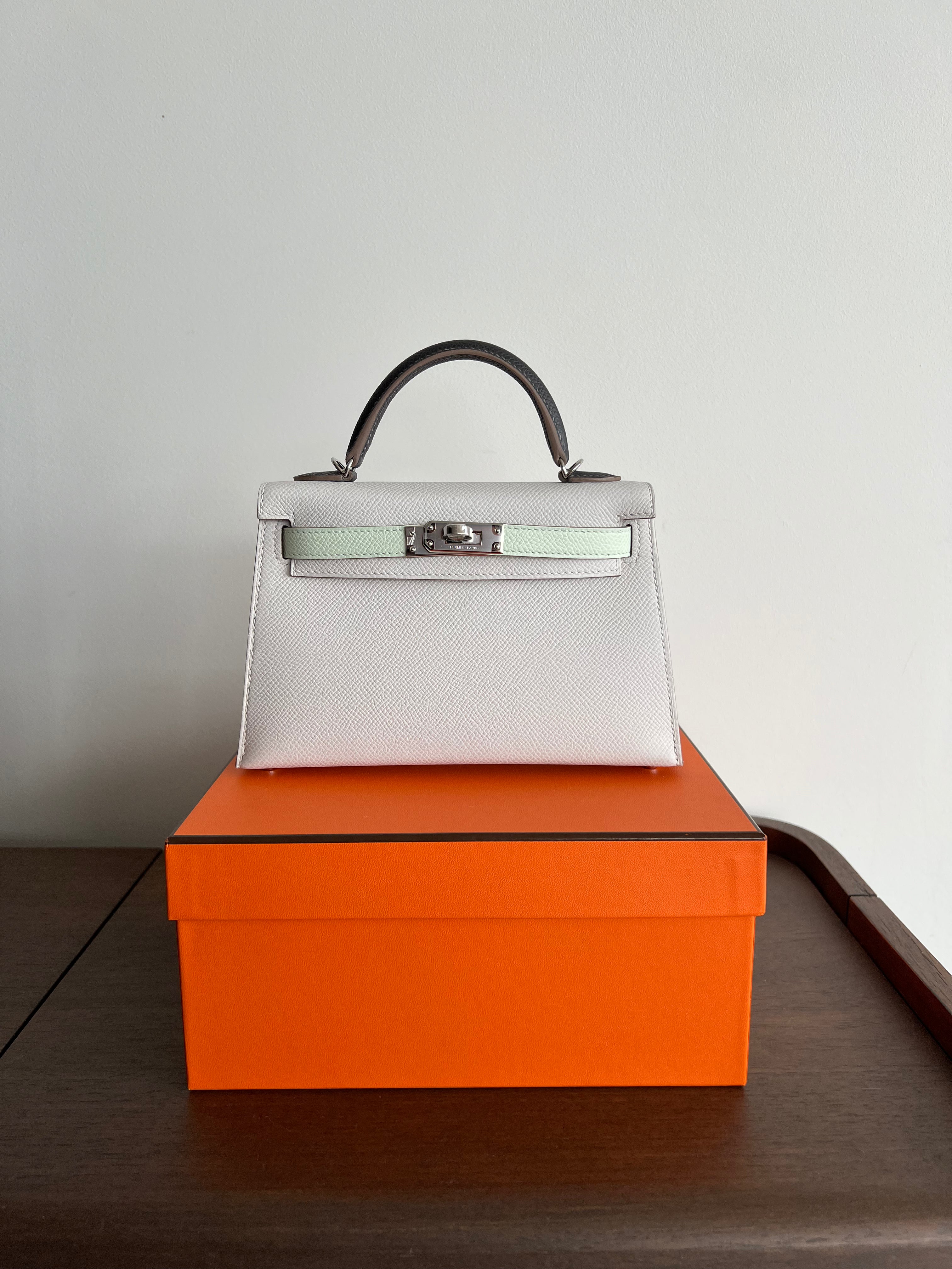 Hermès Mini Kelly 20 Gris Pale / Vert Fizz / Graphite Epsom PHW、mySite、garminoutage.com