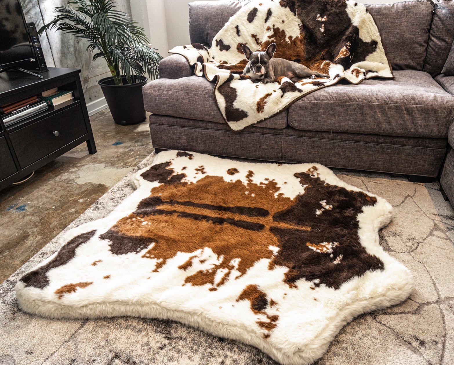 PupRug™ Memory Foam Bed + Matching Waterproof Blanket Bundle - Brown Faux Cowhide、mySite、solidvoid