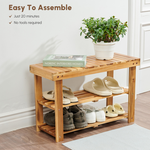 2-Step Wooden Stool, Solid Acacia Wood Step Stool for Adults and Kids, 17 Inches Tall, 350 lbs Capacity, Bathroom Bench, Kitchen or Closet Climbing Chair, Indoor and Outdoor Use, Easy Assembly、、eastwooduniform