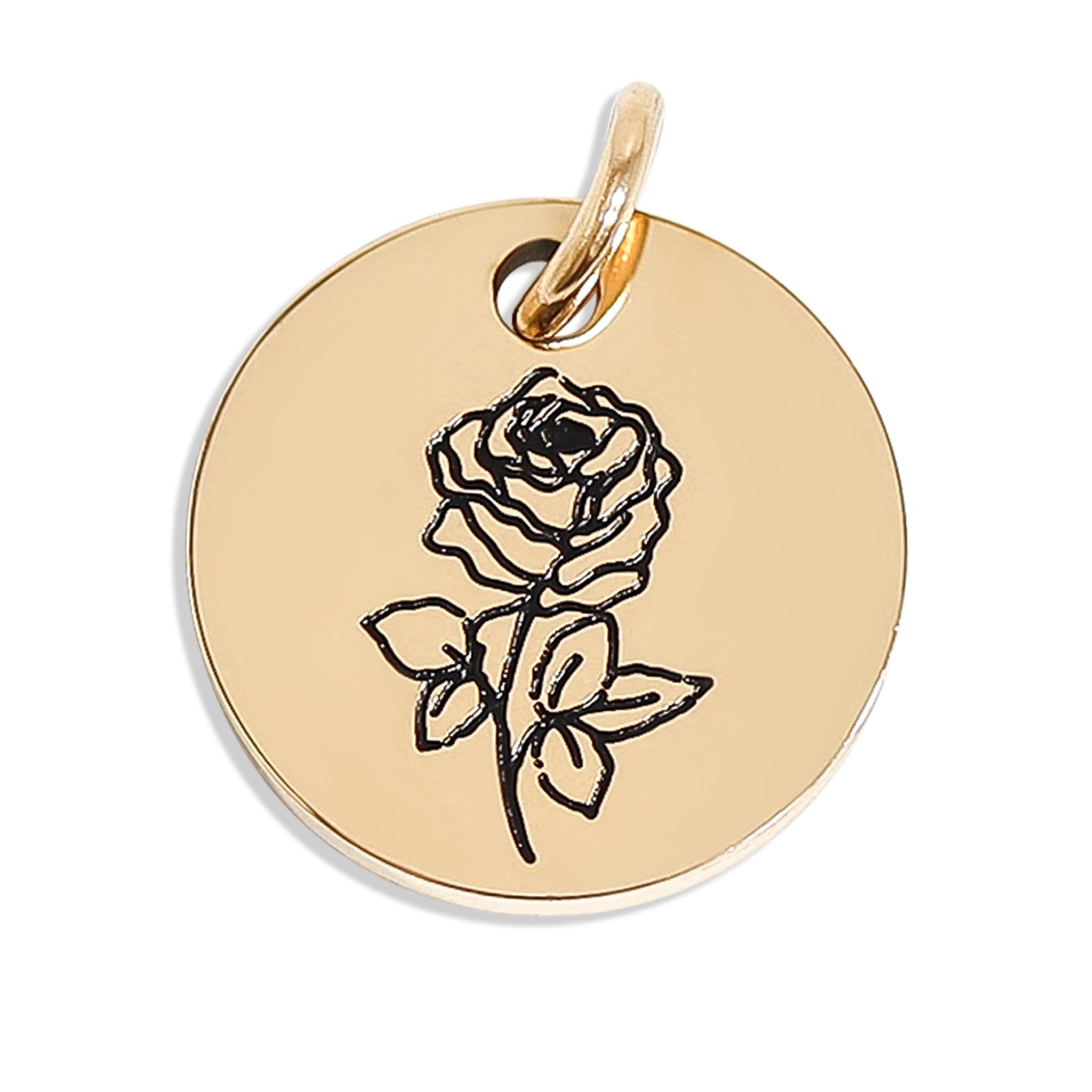 18K Gold PVD Stainless Steel Black Filled Birth Flower Pendant / PDL0133、mySite、dreamappss
