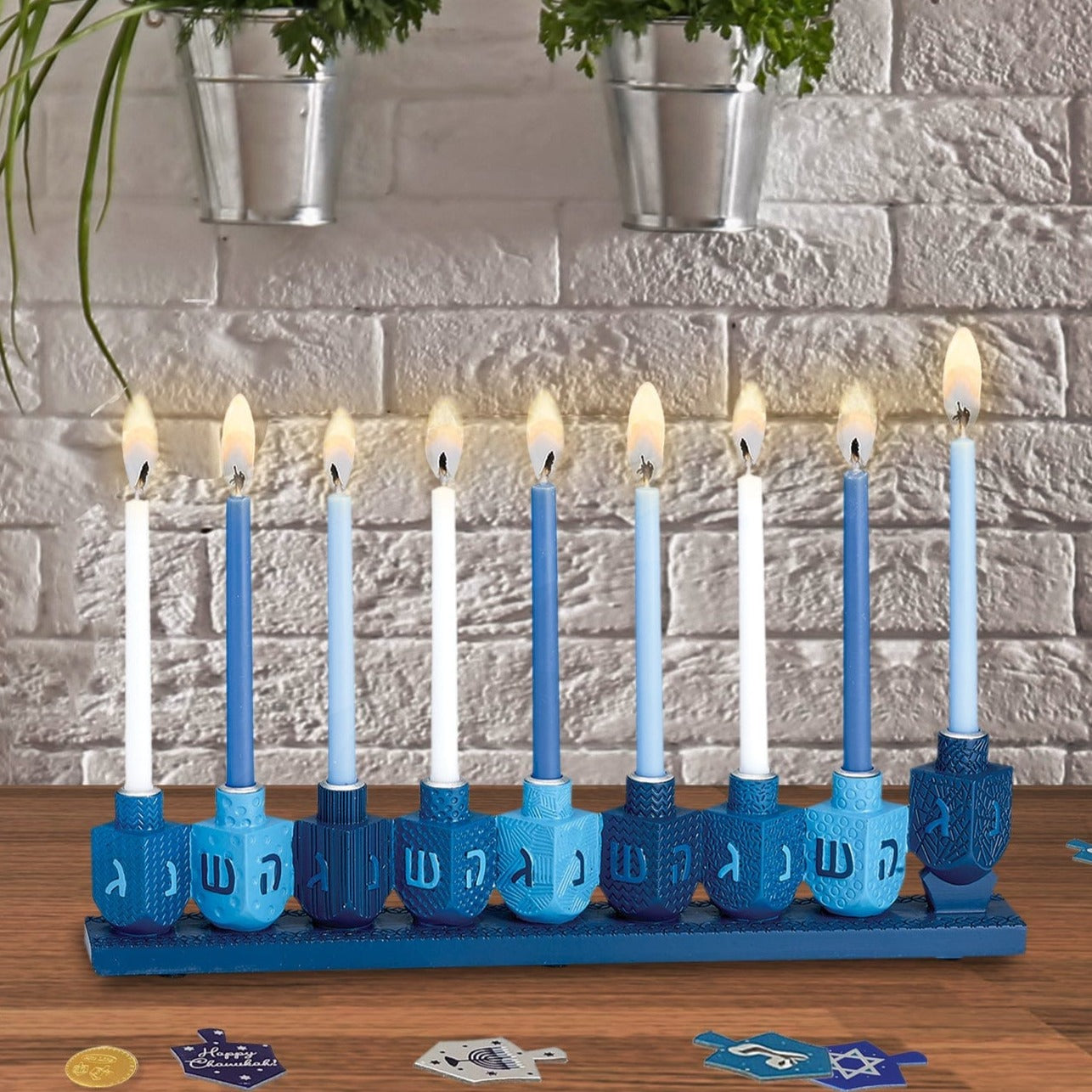 Blue Dreidels Hand-Painted Menorah、mySite、topwebapps