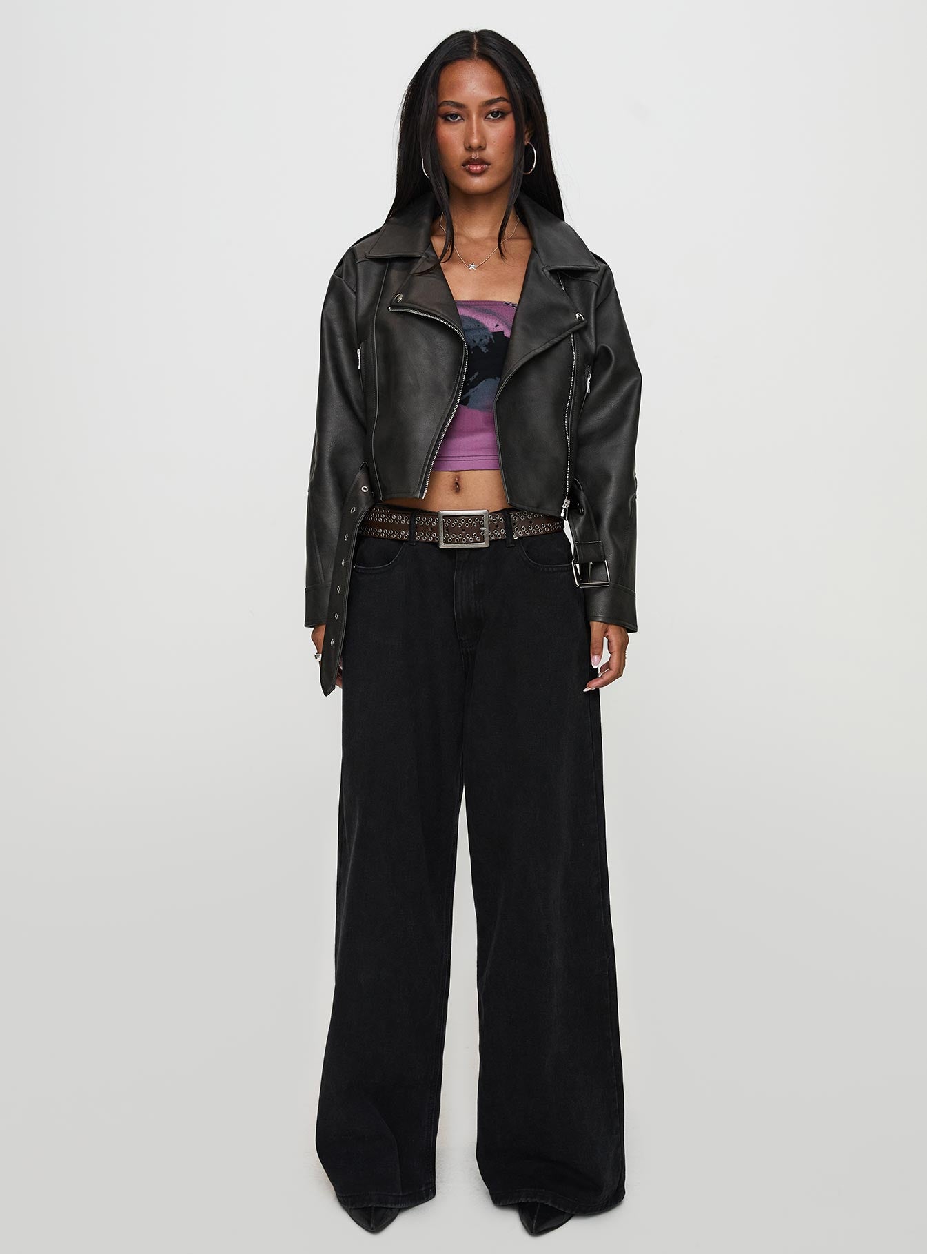 Face The Wind Faux Leather Jacket Grey、mySite、solidvoid