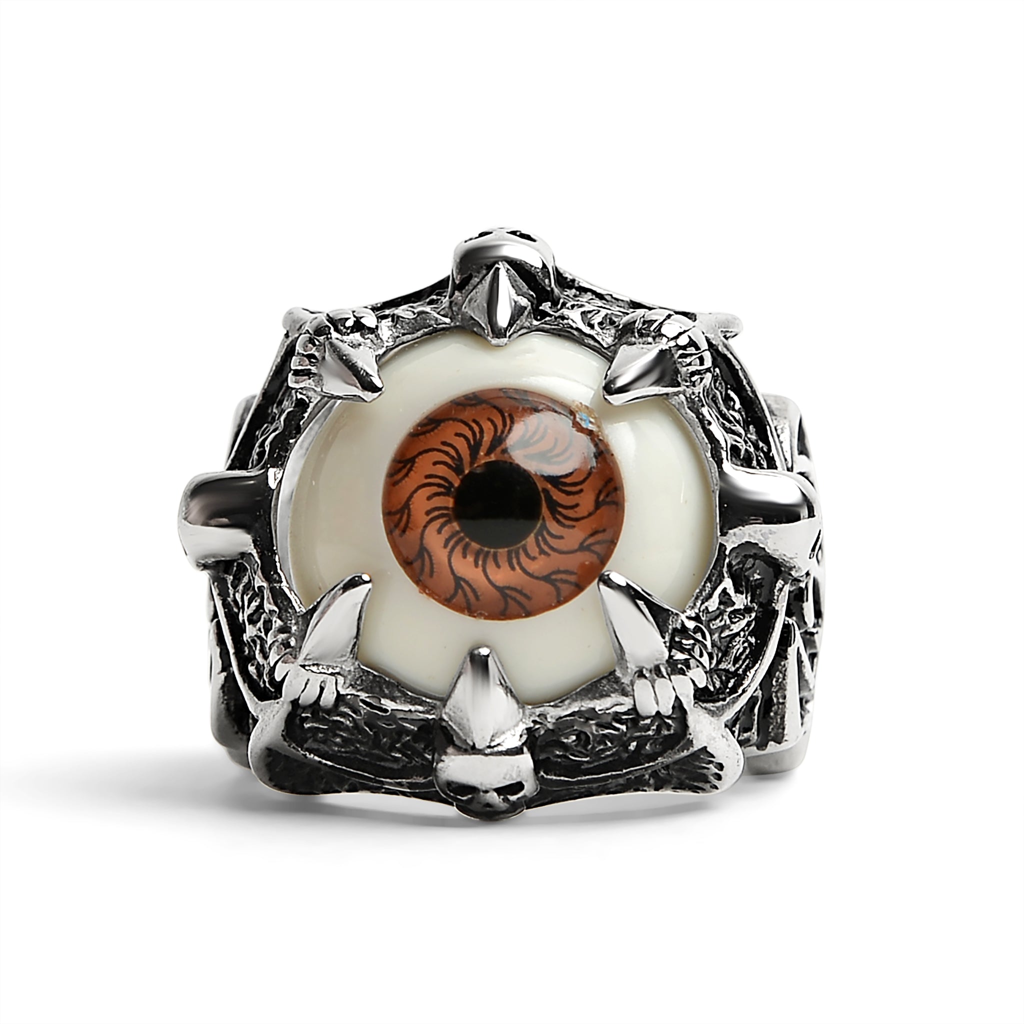 Stainless Steel Gothic Red Eyeball With Claw And Skull Accents Ring / SCR4090、mySite、dreamappss