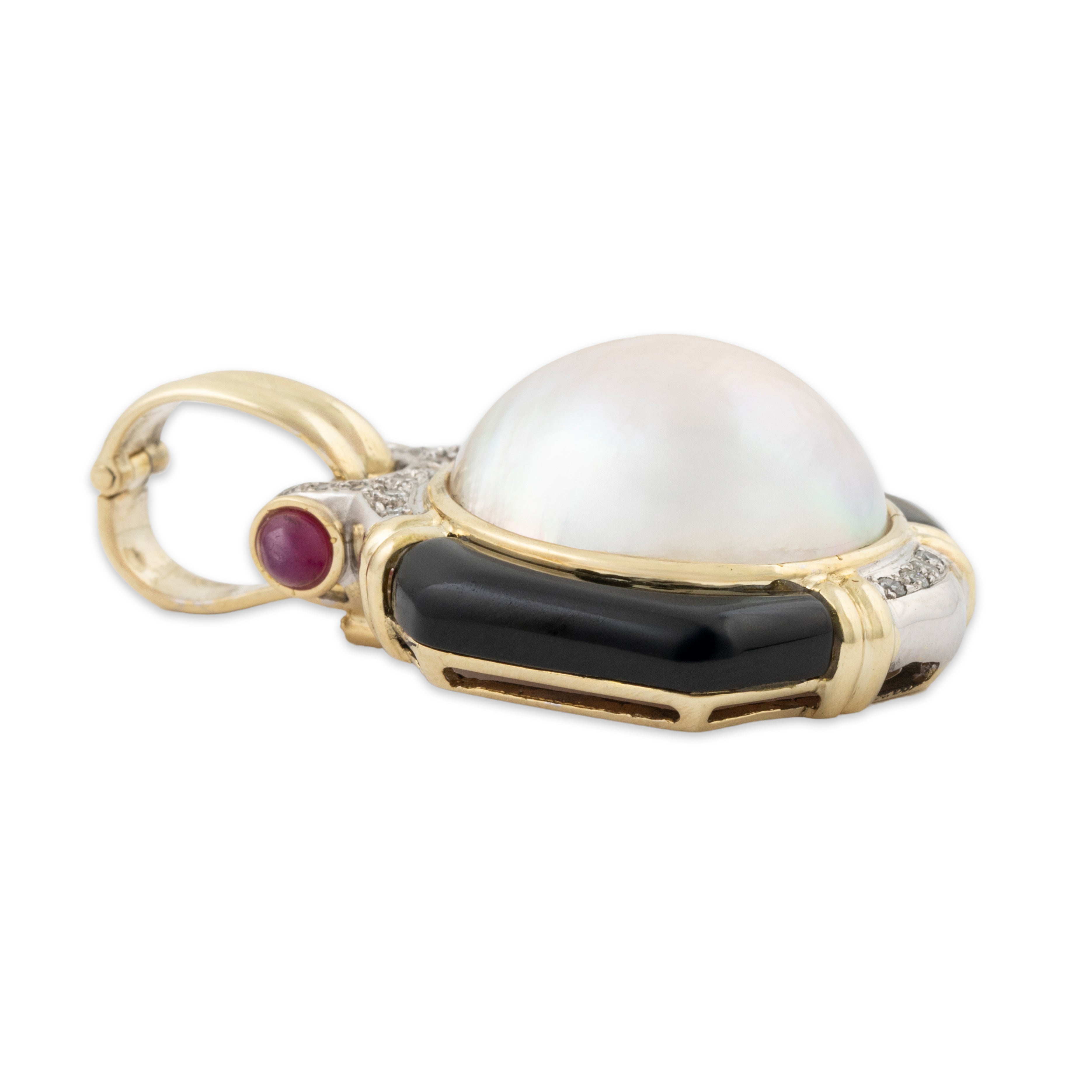 Vintage Heavy 14k Yellow Gold Mabe Pearl, Ruby, Diamond Oversized & Bold Pendant、mySite、hinf8tx79