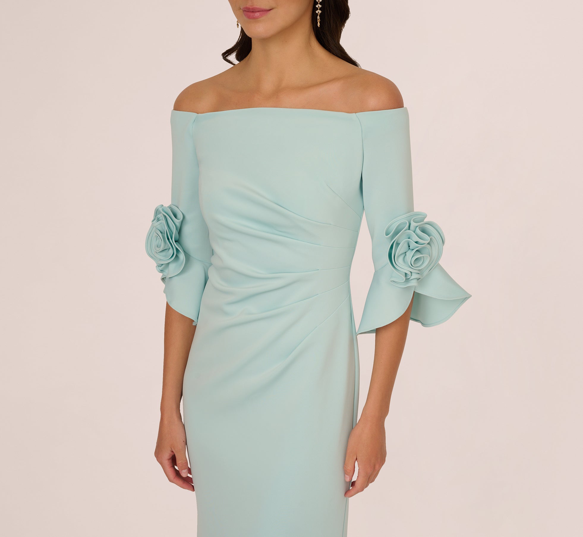 Off Shoulder Bell Sleeve Rosette Gown In Airy Aqua、mySite、solidvoid