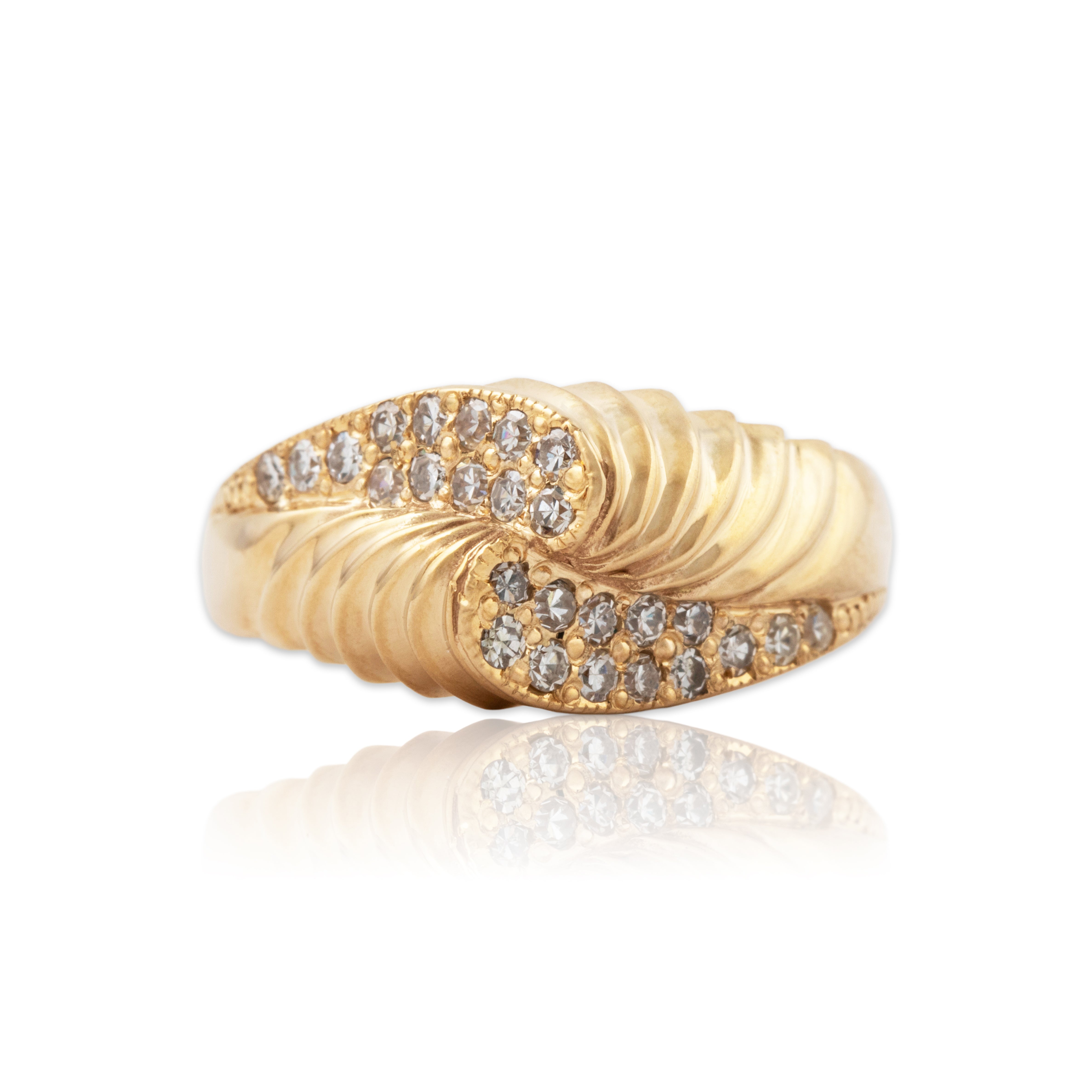 Vintage Heavy 14k Yellow Gold .312cttw Diamond Ribbed Bypass Ring 6.75、mySite、hinf8tx79