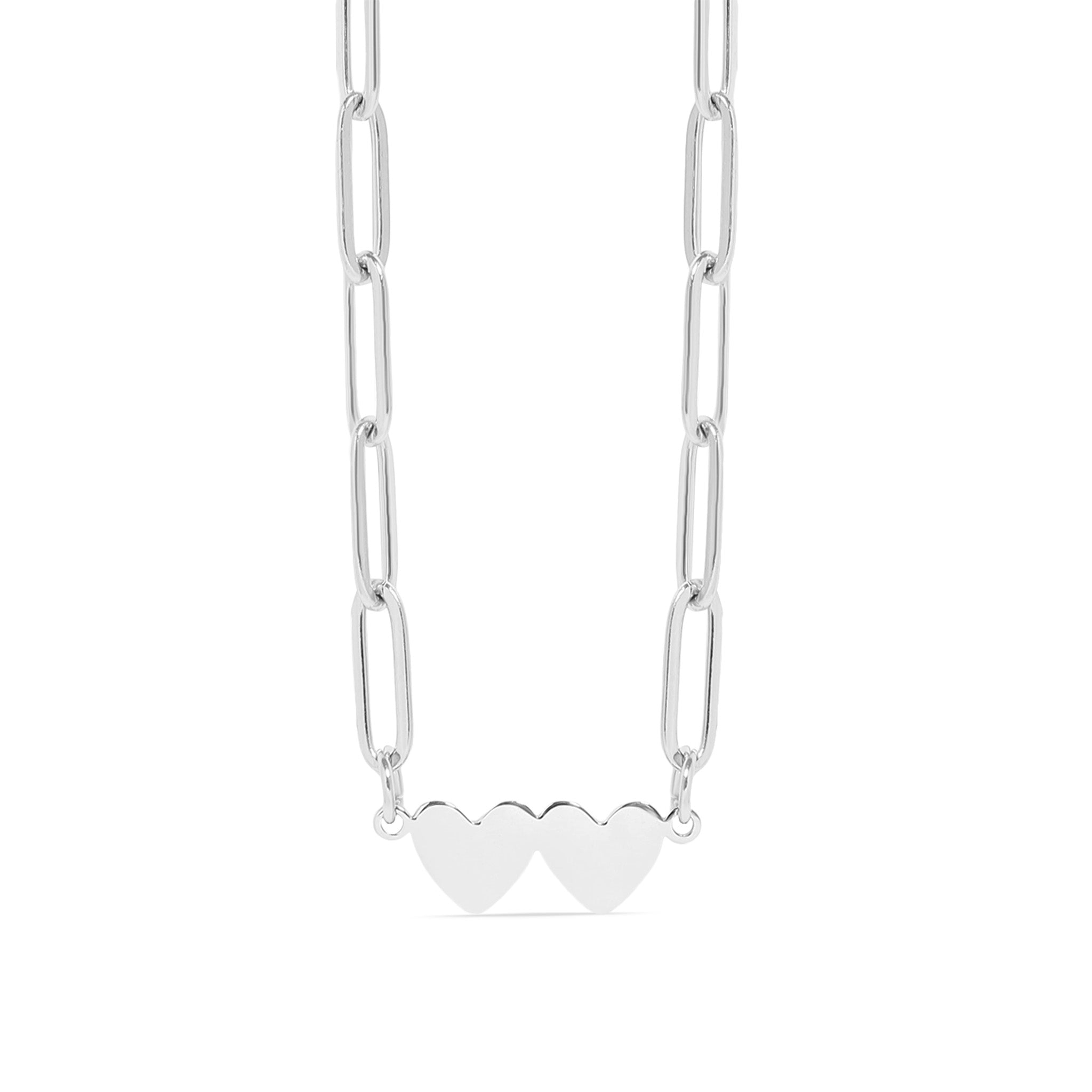 Stainless Steel Engravable 2 Heart Paperclip Necklace / SBB0351、mySite、dreamappss