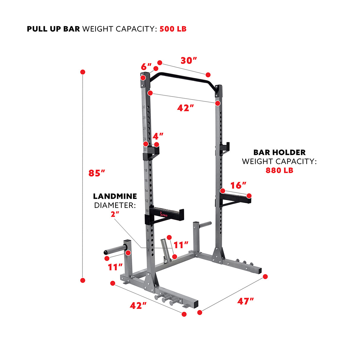 Power Squat Rack w/ Attachments & High Weight Capacity, Olympic Weight Plate Storage, & Swivel Landmine、mySite、ghnorth