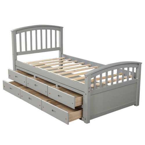 Orisfur. Twin Size Platform Storage Bed Solid Wood Bed with 6 Drawers、、casual