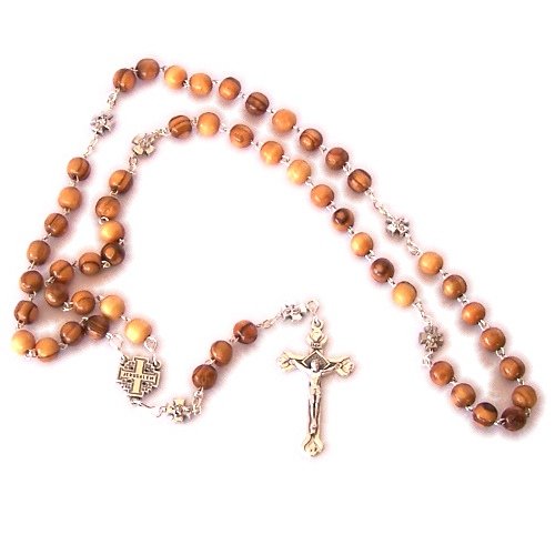  Jerusalem Cross Olive Wood Rosary - With Organza bag and a Large Praying Hands、mySite、elrpsem3k
