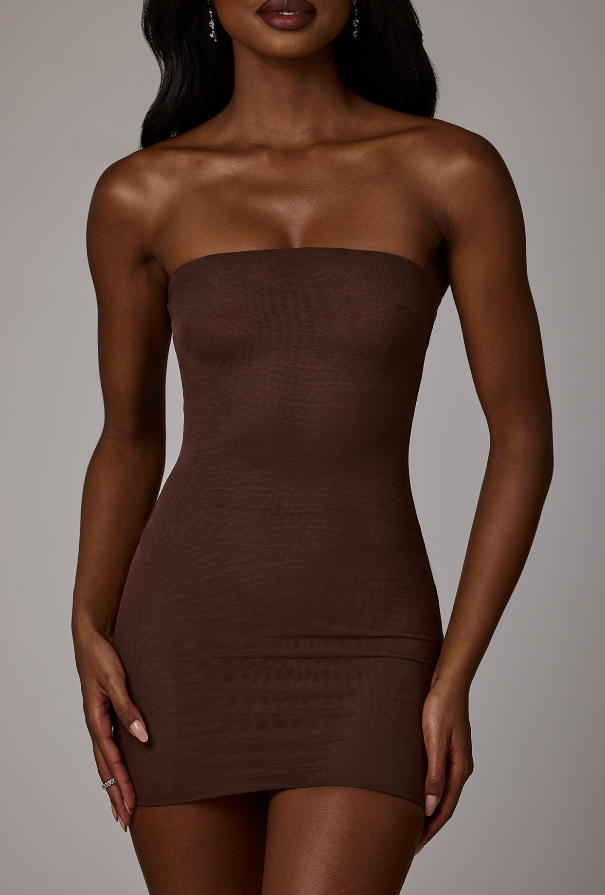 Soft Mesh Mini Slip Dress in Deep Cocoa、mySite、solidvoid