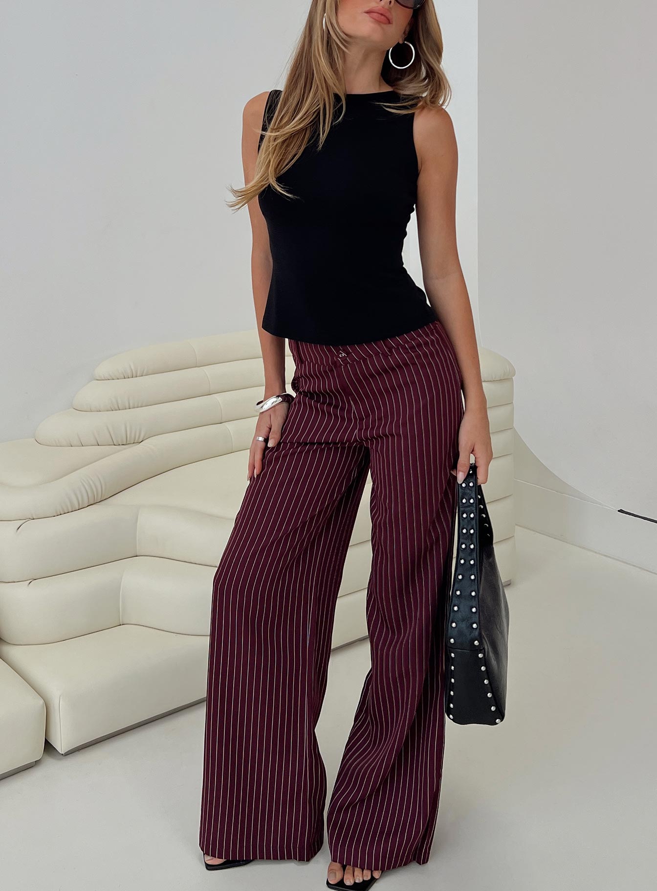 Lorenne Mid Rise Pant Burgundy Pinstripe、mySite、solidvoid