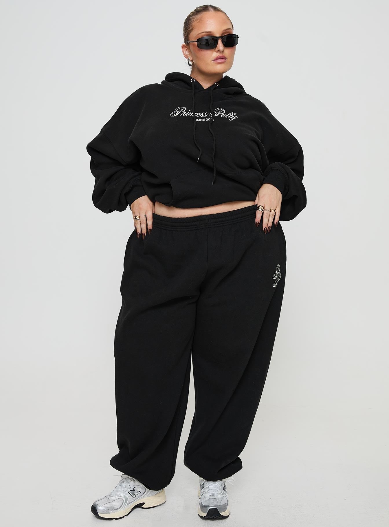 Princess Polly Track Pants Script Black / Ivory Curve、mySite、solidvoid