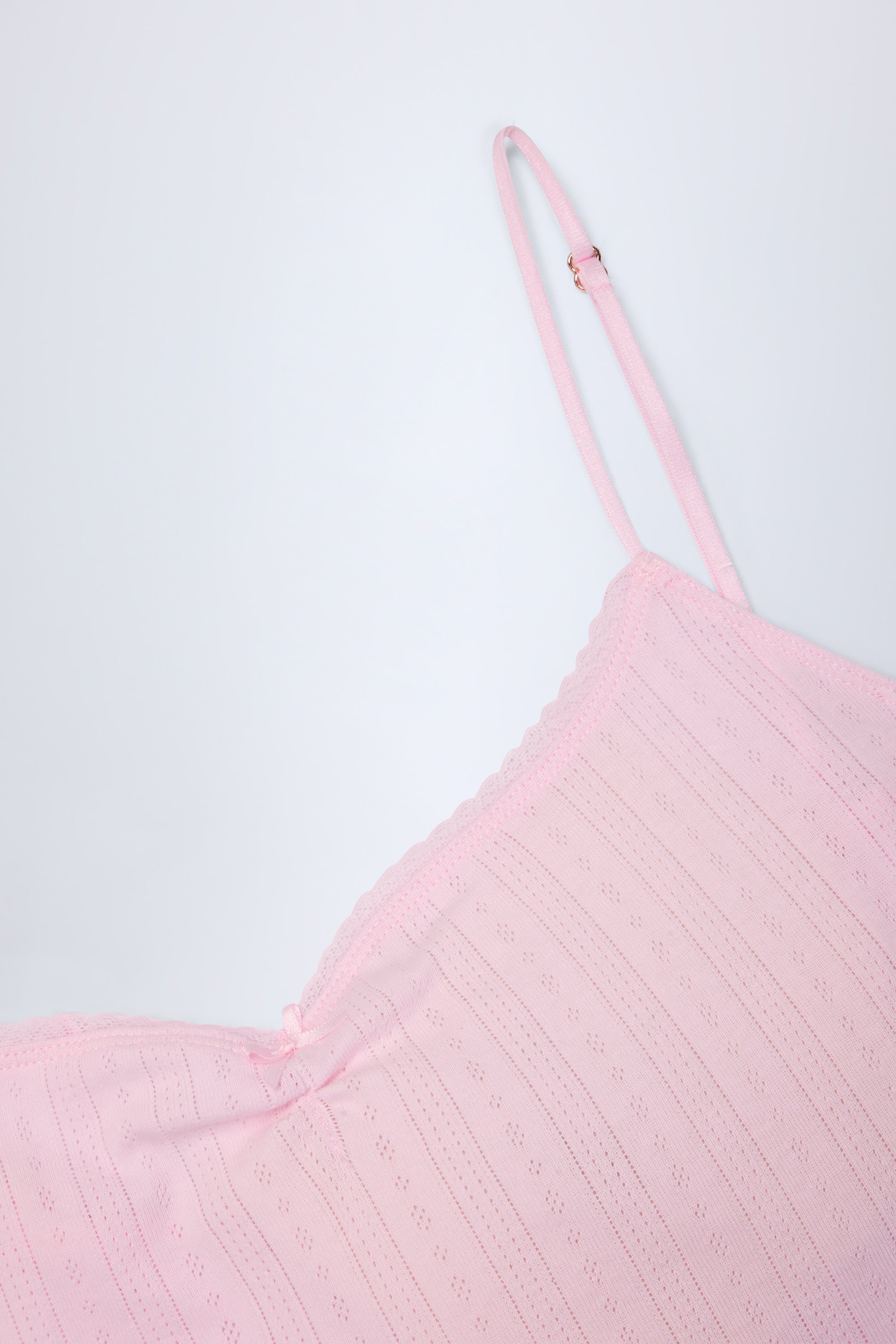  Pointelle Ruched Camisole Crop Top in Baby Pink、mySite、sugarbowlscore