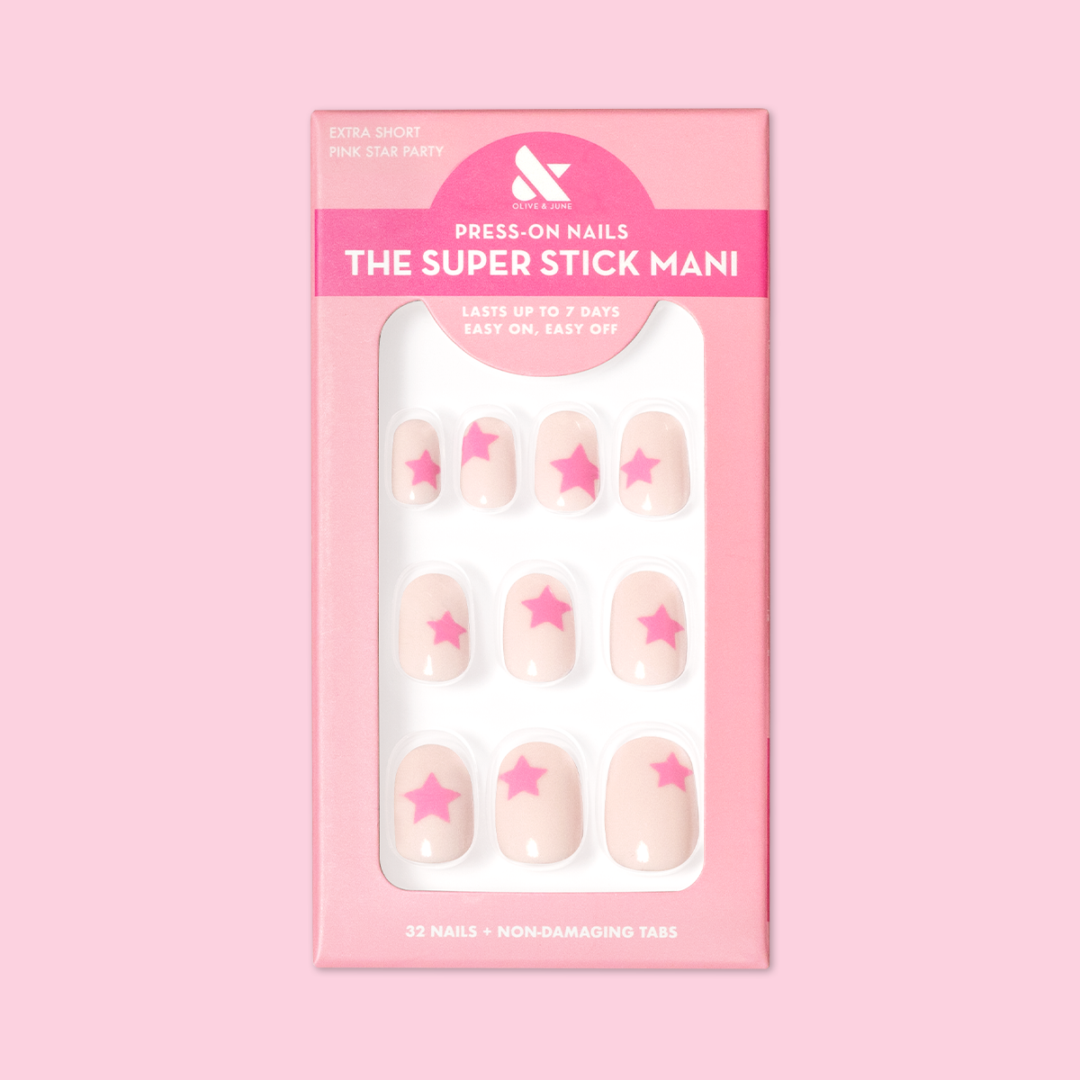 Pink Star Party | Extra Short | Round - Tab Press-On、mySite、solidvoid