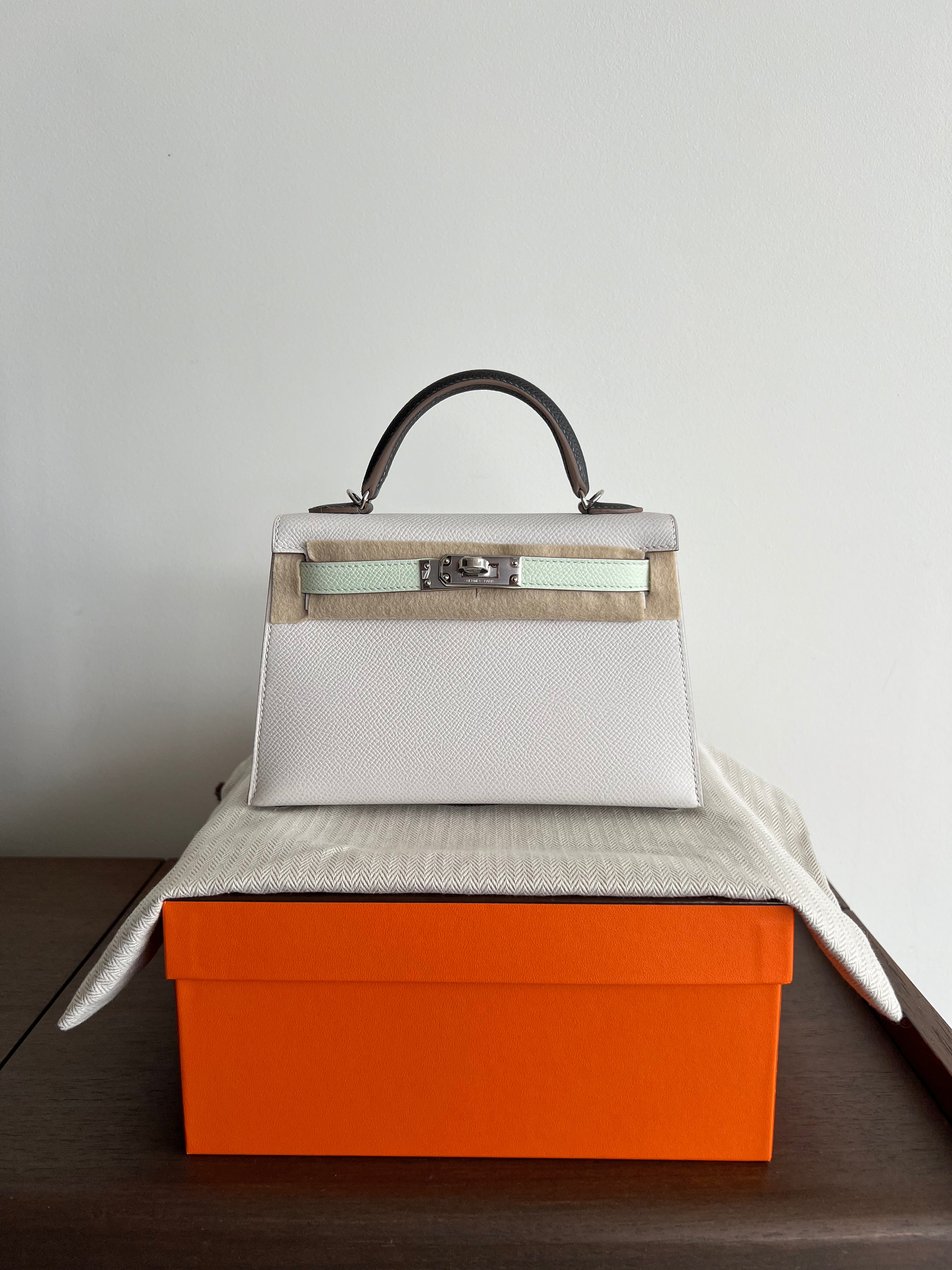 Hermès Mini Kelly 20 Gris Pale / Vert Fizz / Graphite Epsom PHW、mySite、garminoutage.com