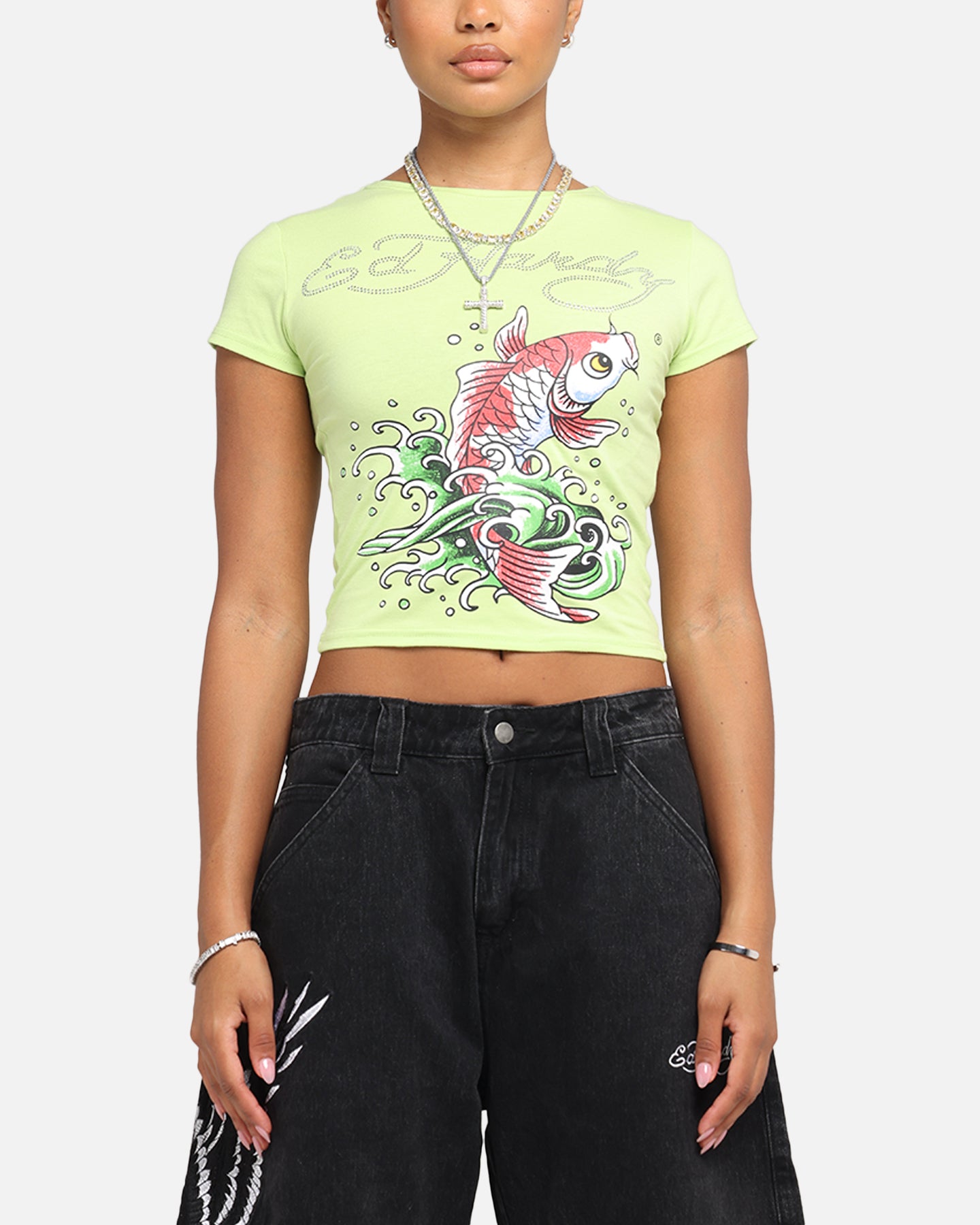Ed Hardy Women's Koi Baby T-Shirt Green、mySite、zt4zffjzw