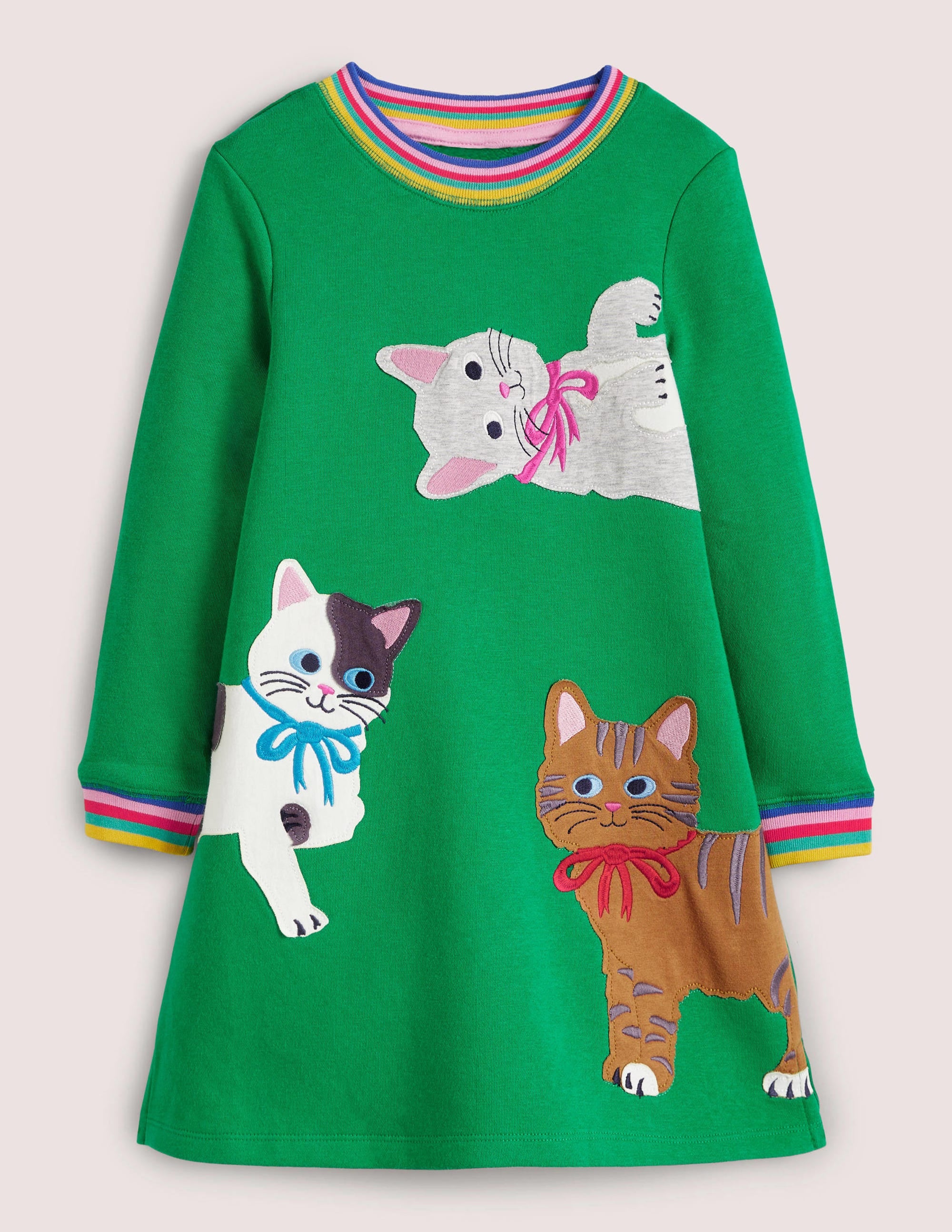  Green Rainbow Cat Print Sweatshirt Dress-Highland Green Cats、mySite、ashleygrahame