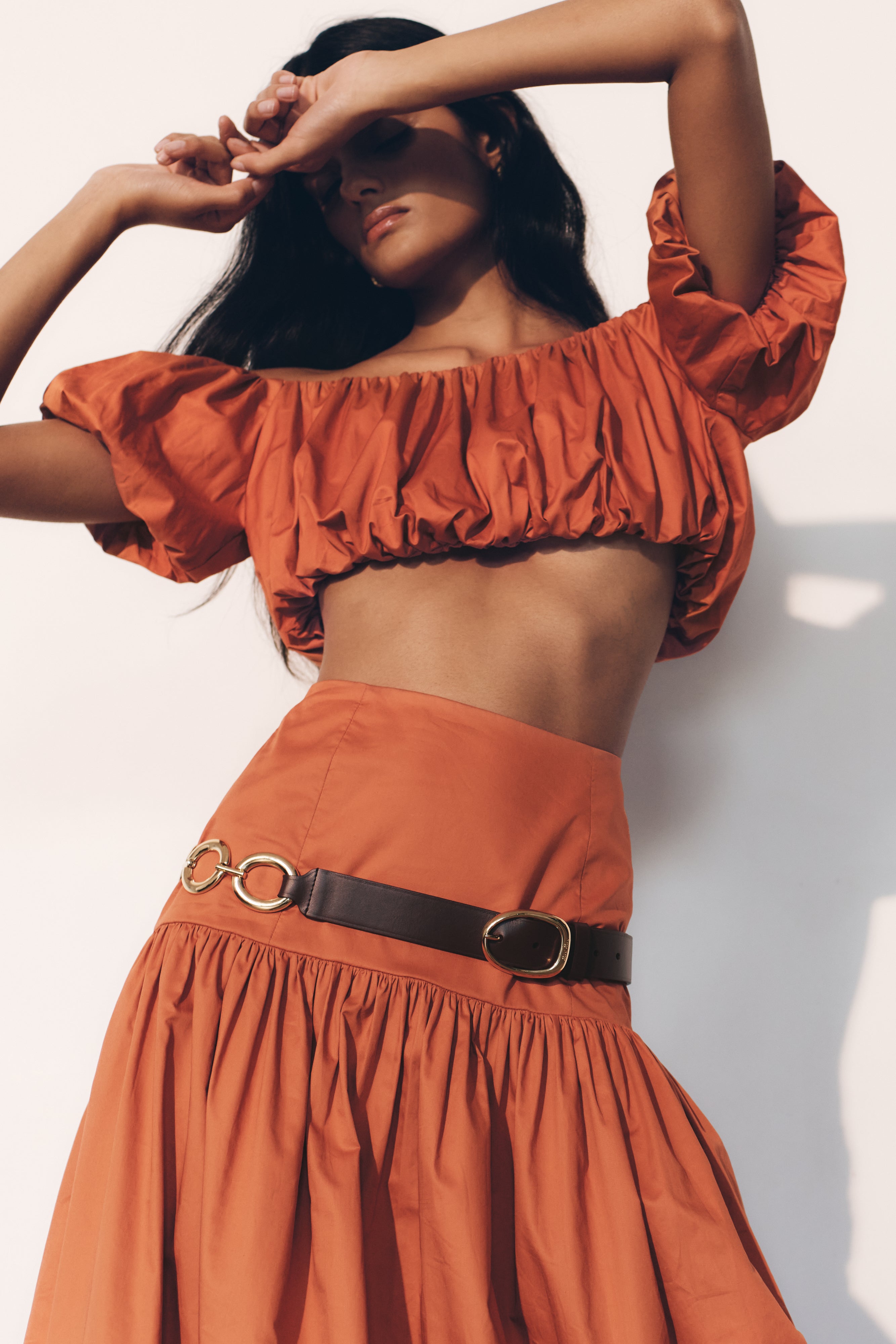 Autumn Off Shoulder Bubble Top - Burnt Orange、mySite、solidvoid