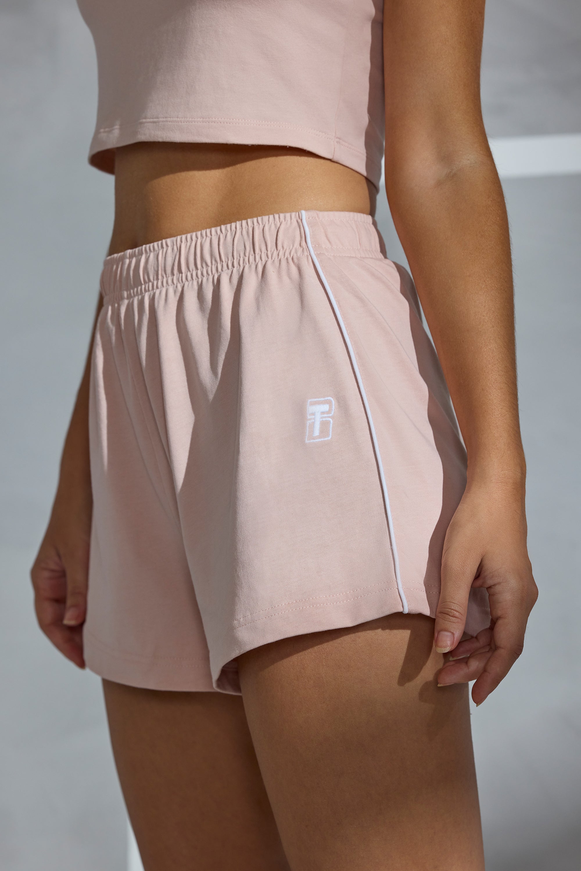 Piped Detail Mini Sweat Shorts in Soft Peach、mySite、solidvoid