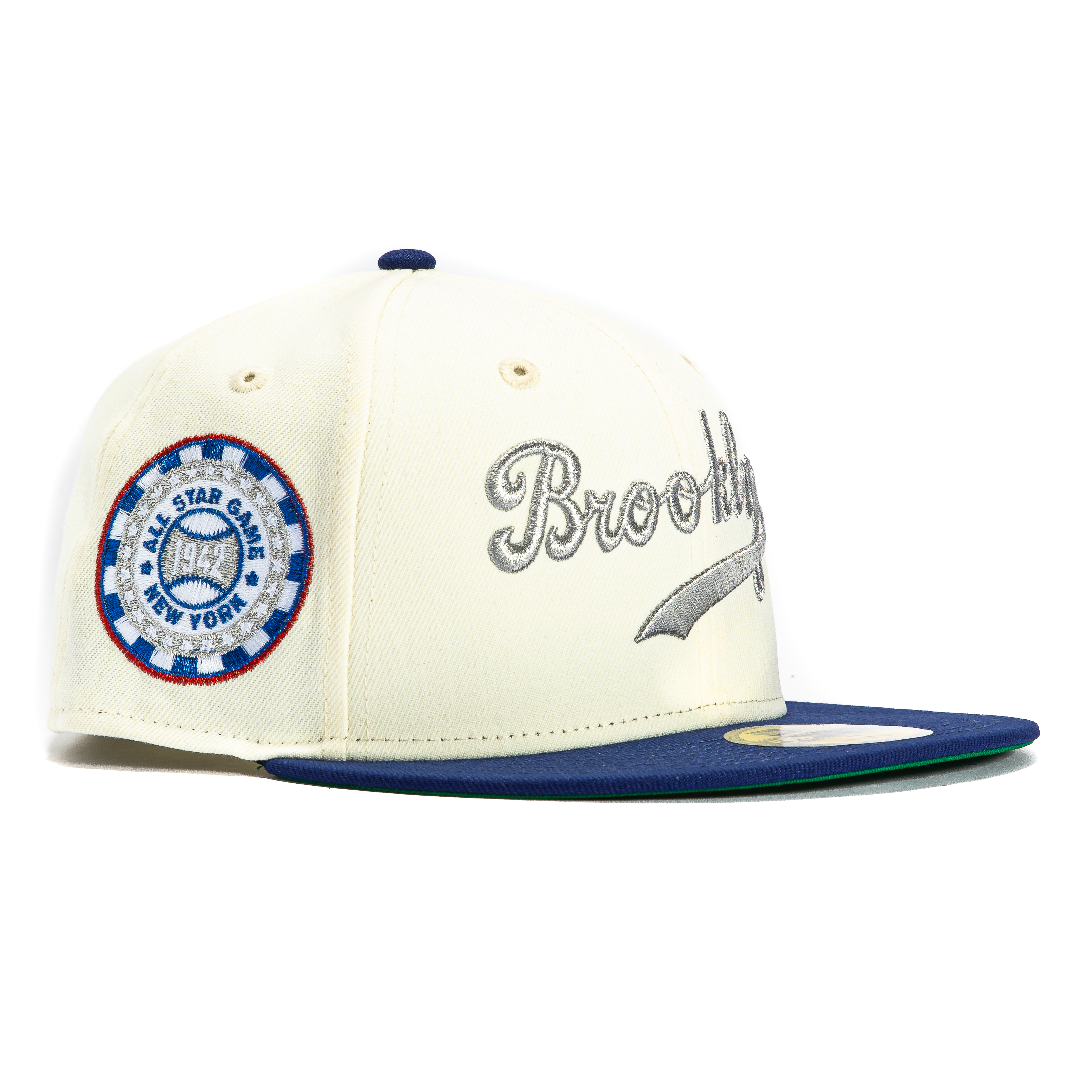 New Era 59Fifty Brooklyn Dodgers 1942 All Star Game Patch Script Hat - White, Royal, Metallic Silver、mySite、vikingsvslions
