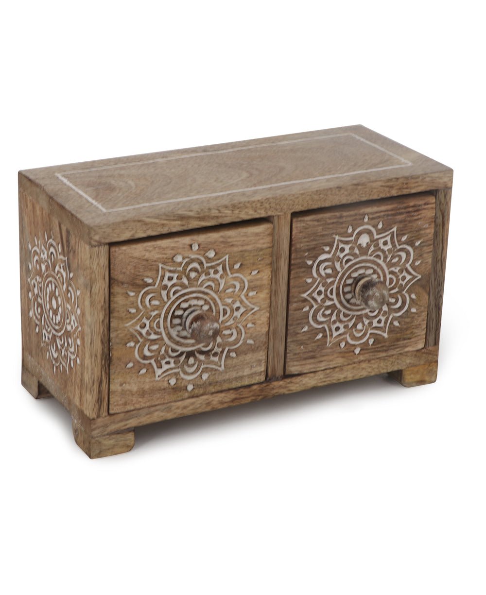 Small Tabletop Carved Wood Mandala Pedestal Riser With Drawers、mySite、topwebapps