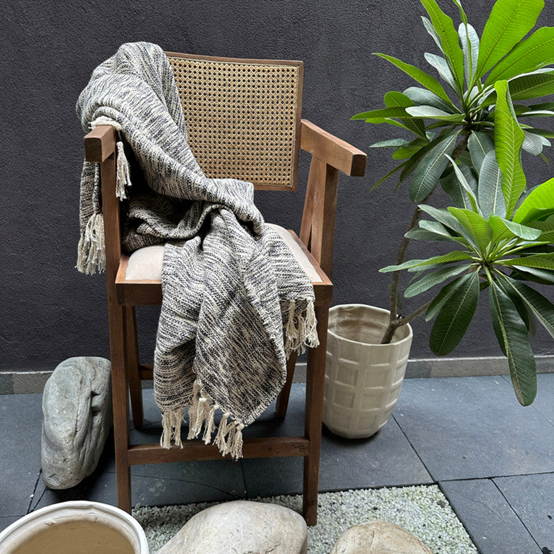 Cotton Throw Blanket | Woven Design | White & Blue | 168 x 120 cm、mySite、camillekostekn