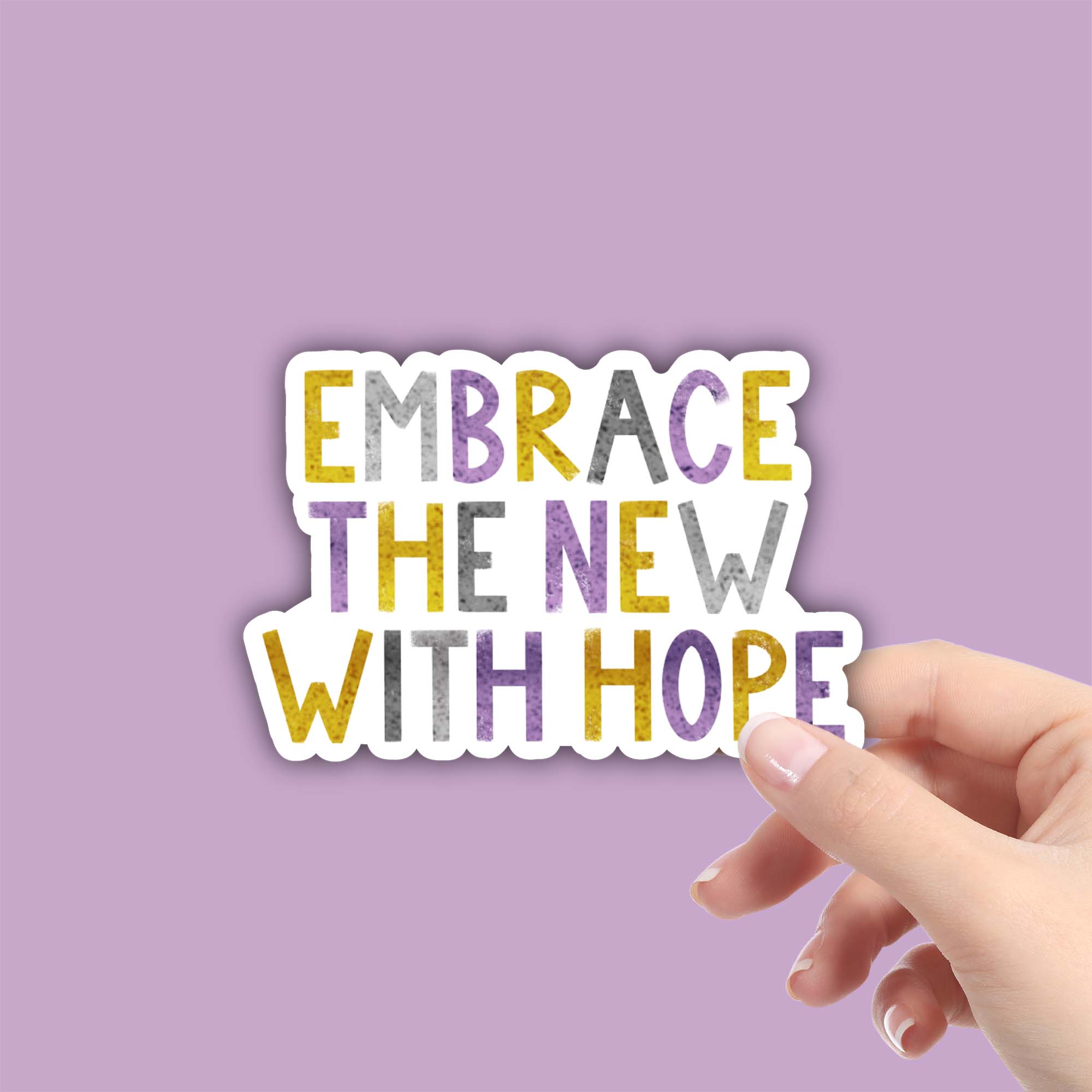  Embrace The New With Hope Positivity Lettering Sticker - Purple、mySite、ghnorth