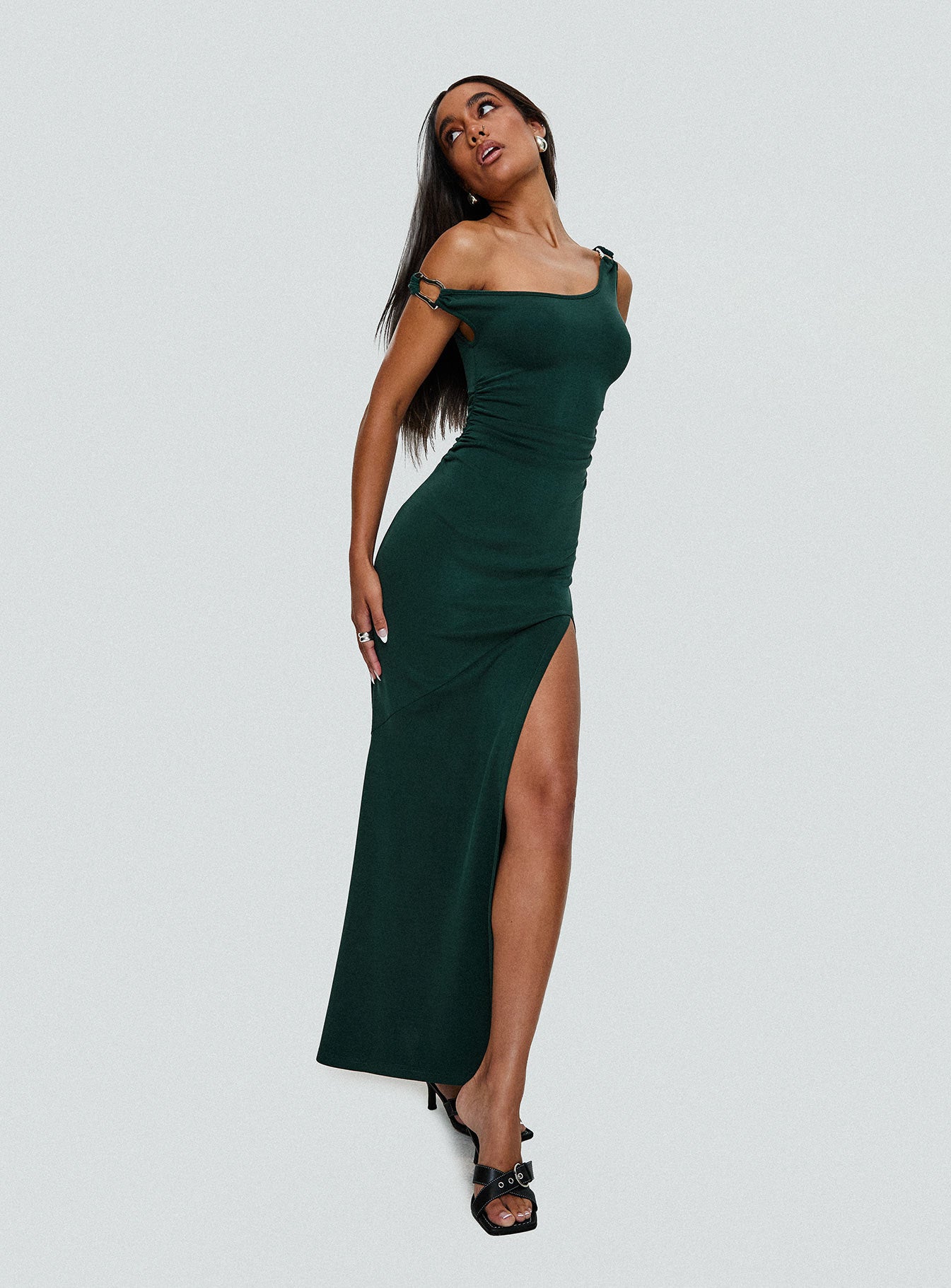Rios One Shoulder Maxi Dress Green、mySite、solidvoid