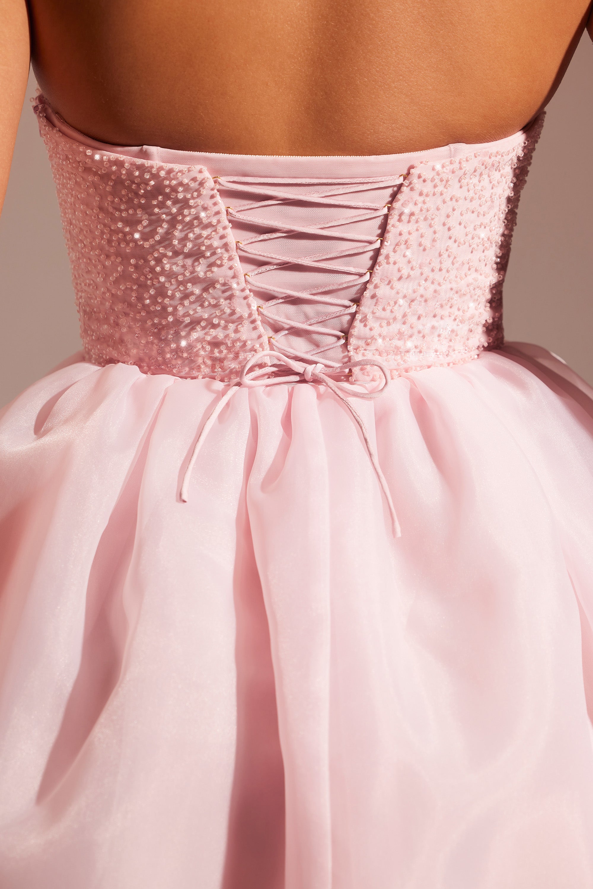 Embellished Corset Tulle Skirt Midi Dress in Blush、mySite、solidvoid