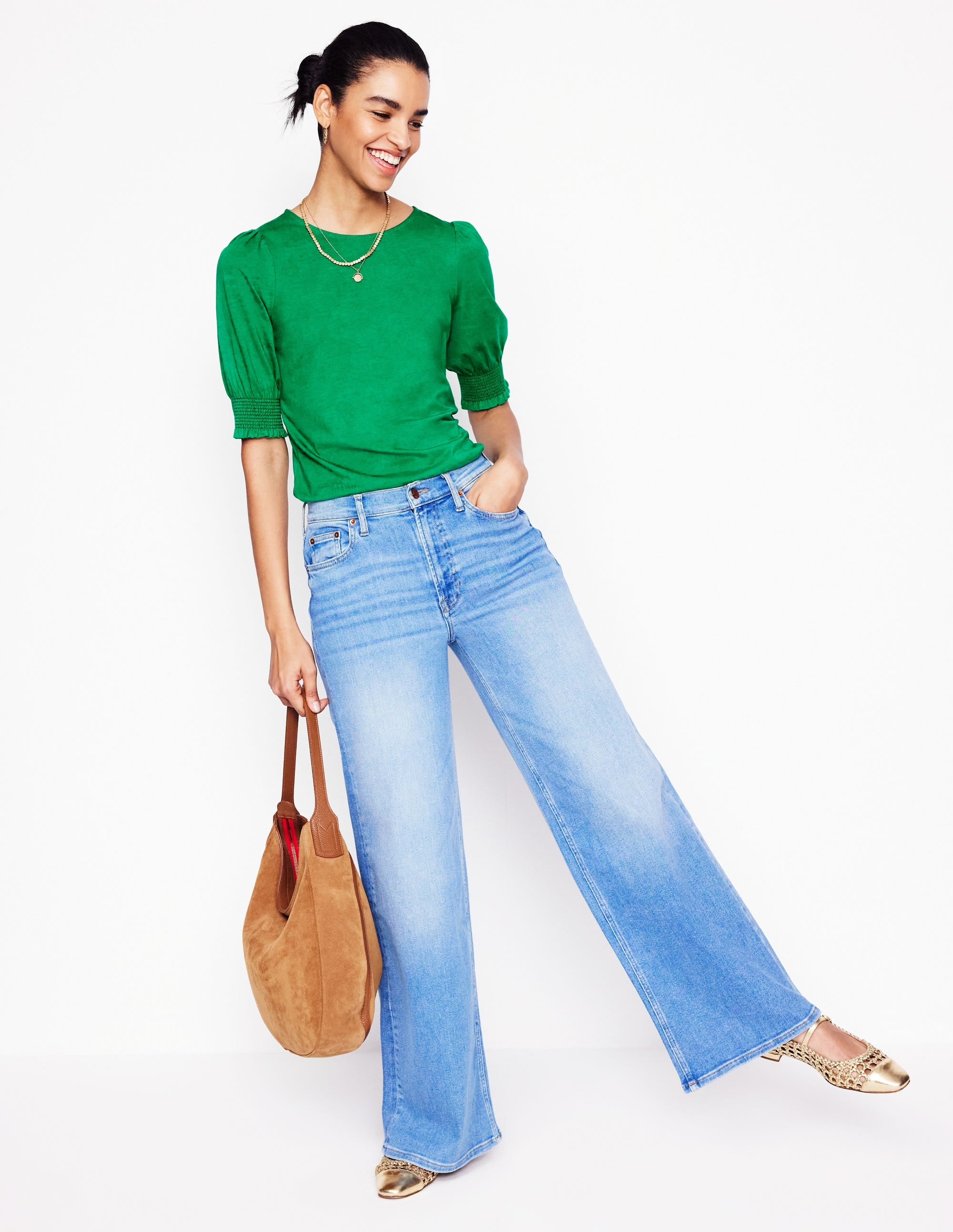  Short Sleeve Smocked Cuff Top-Rich Emerald、mySite、ashleygrahame