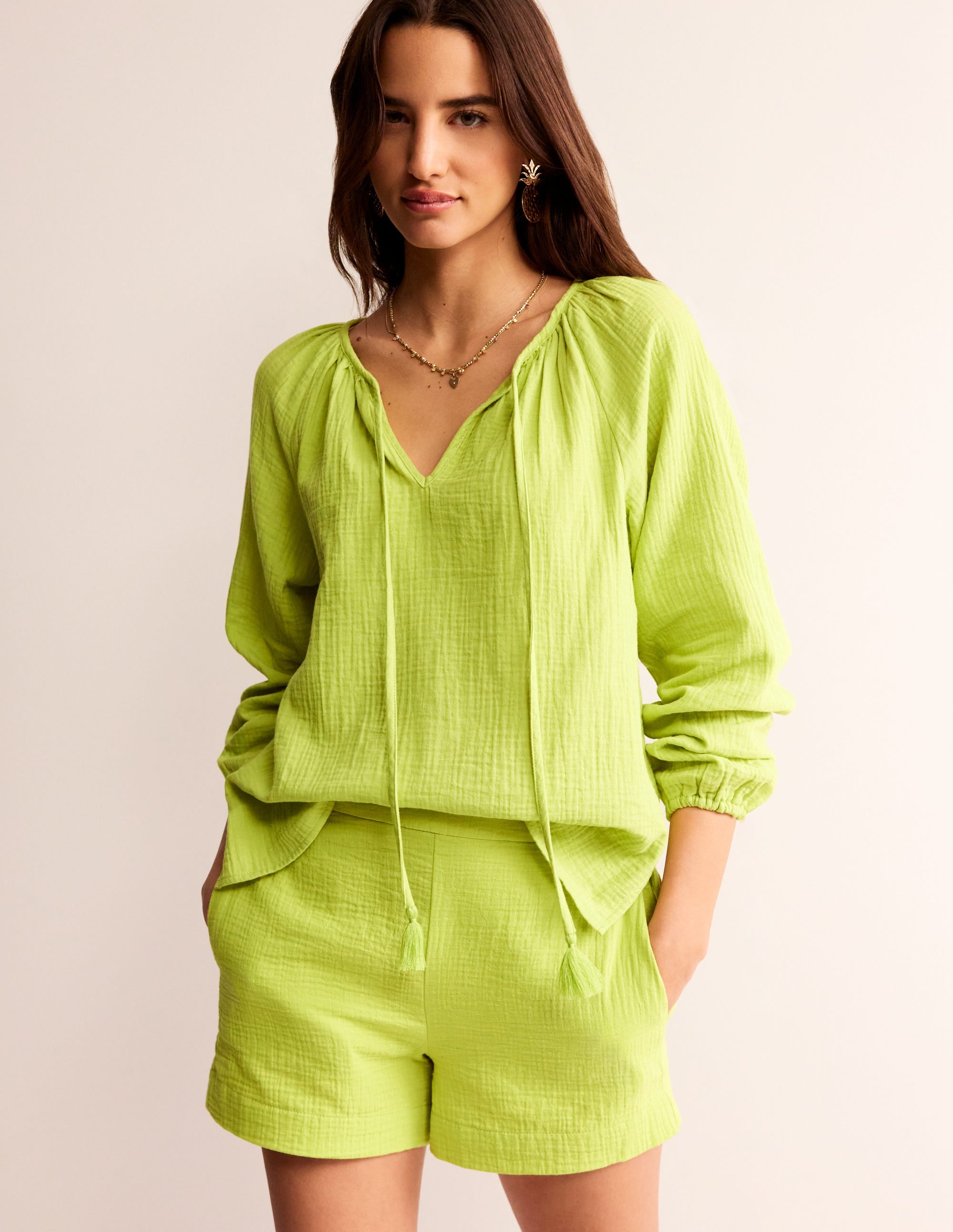  Serena Double Cloth Blouse-Bright Chartreuse、mySite、ashleygrahame