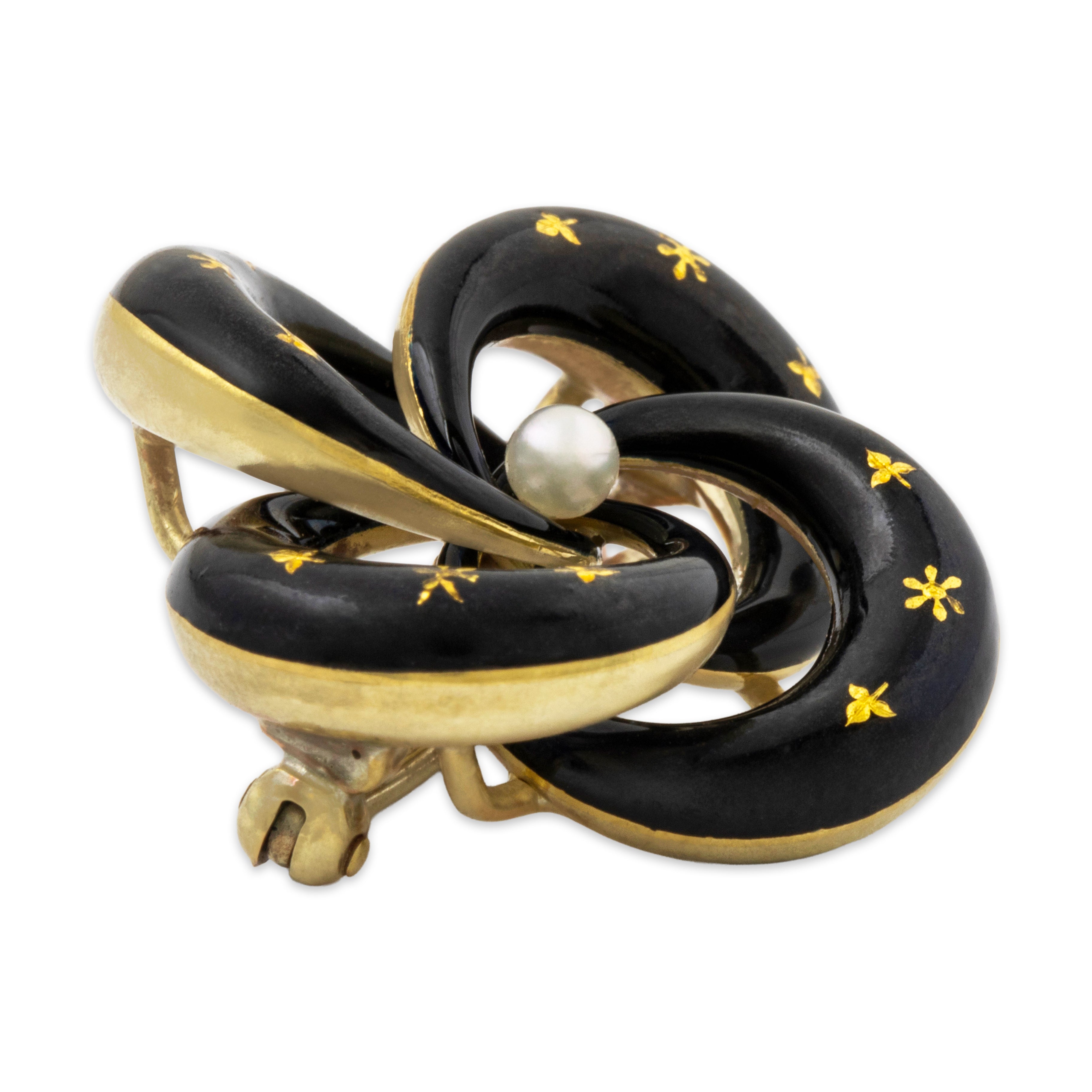 Antique Victorian 14k Yellow Gold Enamel Pearl Celestial Swirl Brooch / Pin、mySite、hinf8tx79