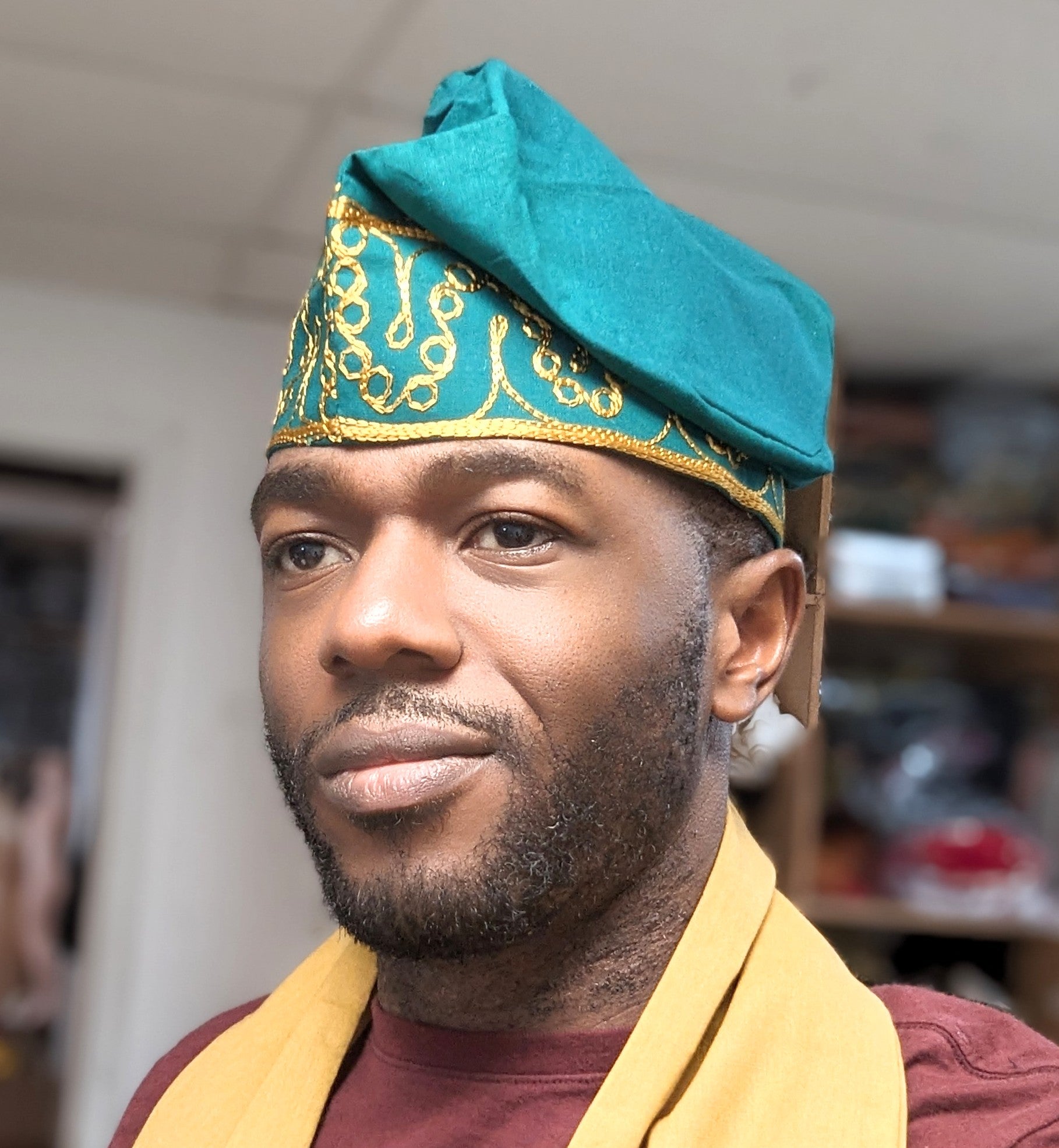 Dupsie's Ade Ori Aso Adebo Green Kufi Fila Hat with Gold embroidery DPHGAH5、mySite、solidvoid